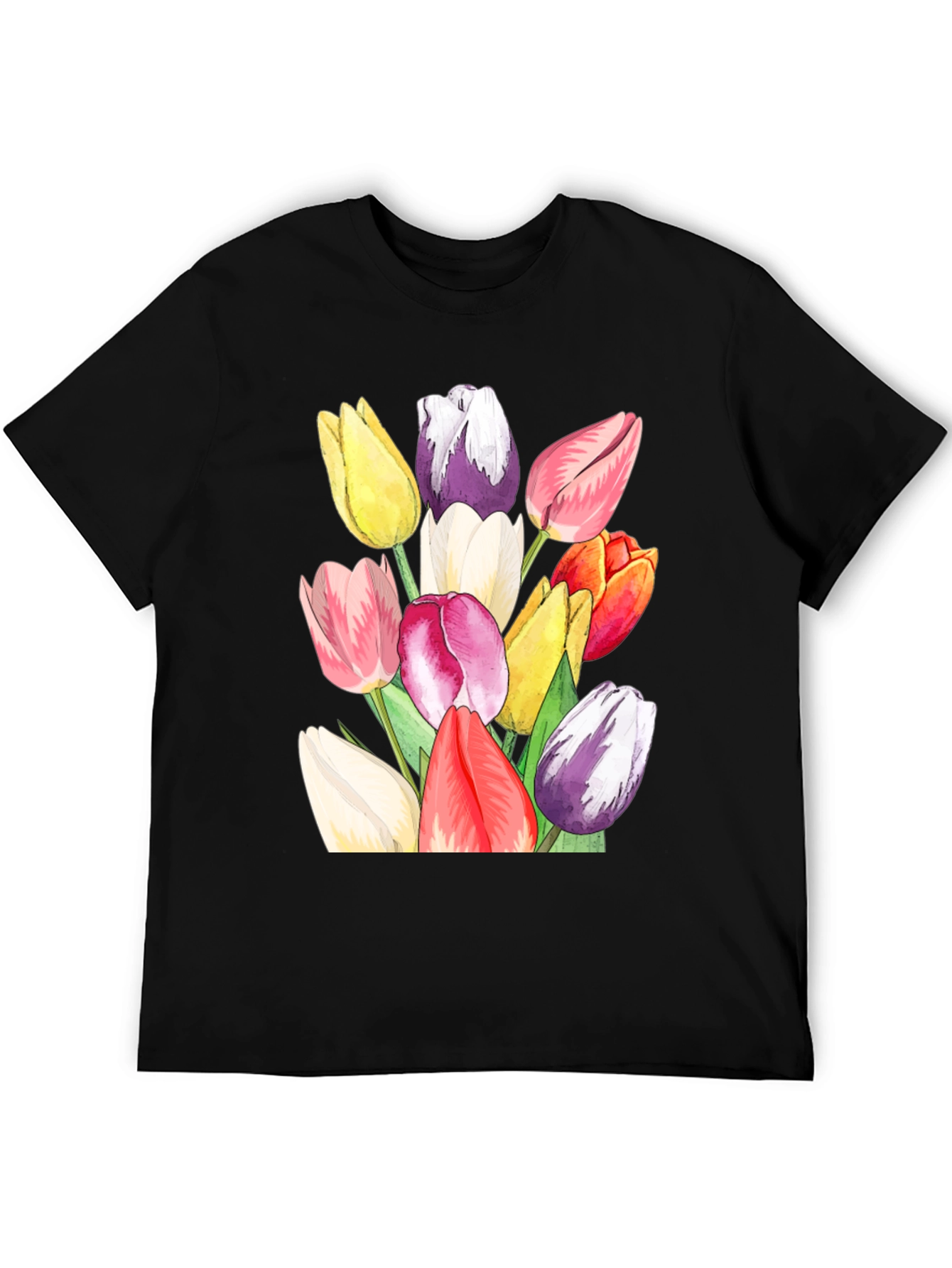 Tulip Bouquet Graphic Tee - Stylish Black T-Shirt