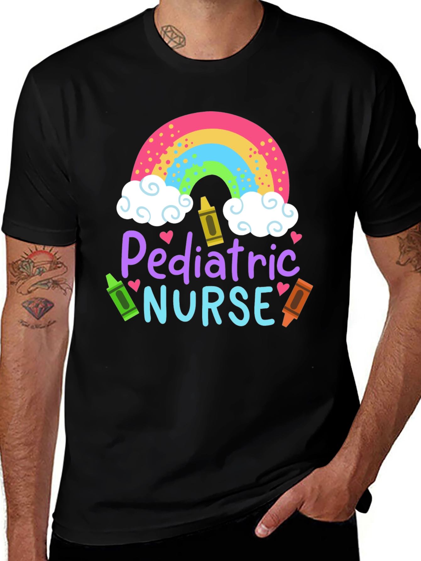 Pediatric Nurse Rainbow Crayon T-Shirt