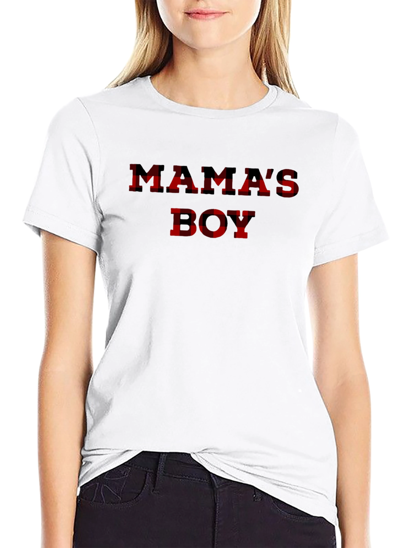 Mamas Boy Plaid T-Shirt - Mens Black Tee