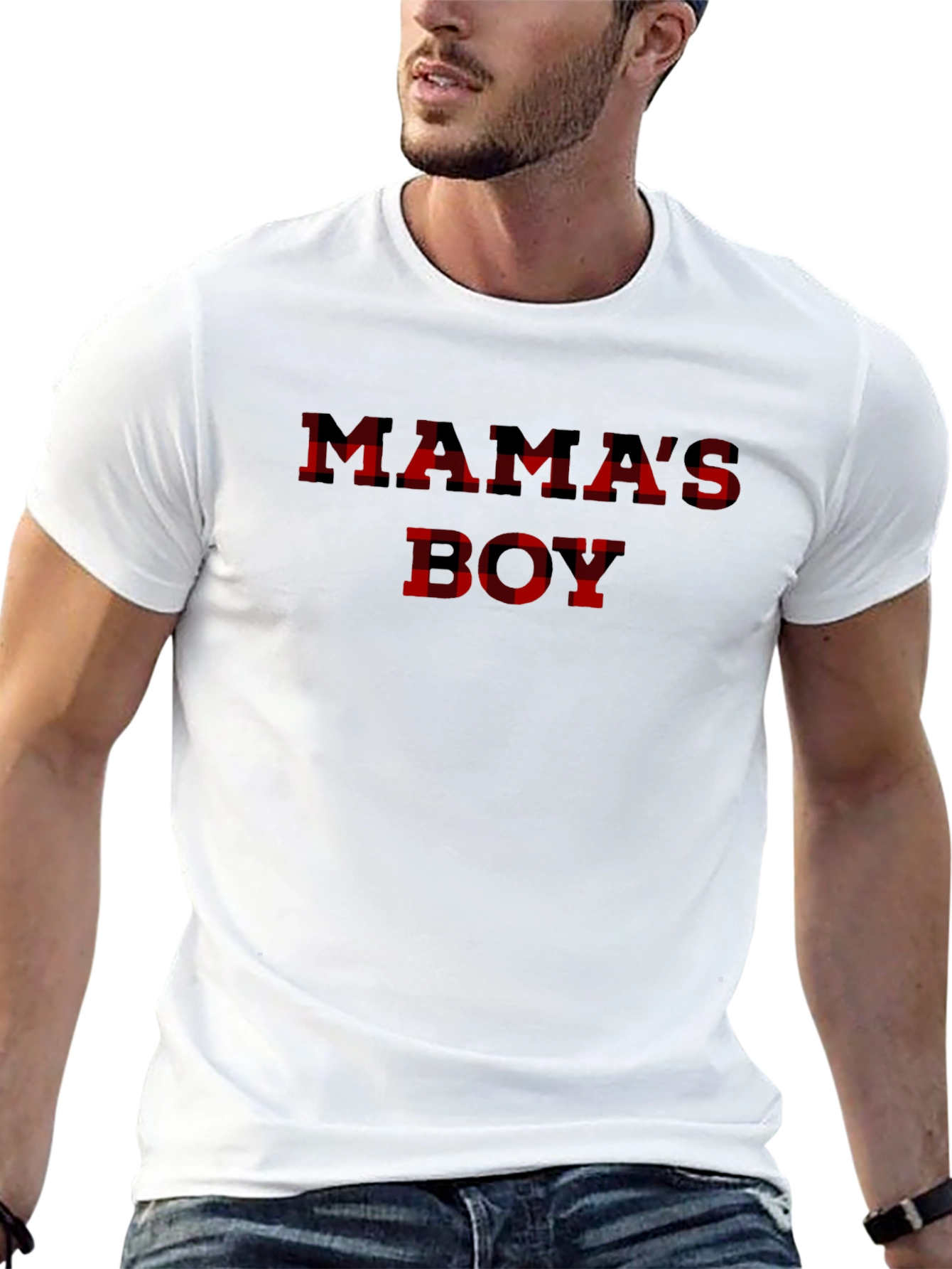 Mamas Boy Plaid T-Shirt - Mens Black Tee