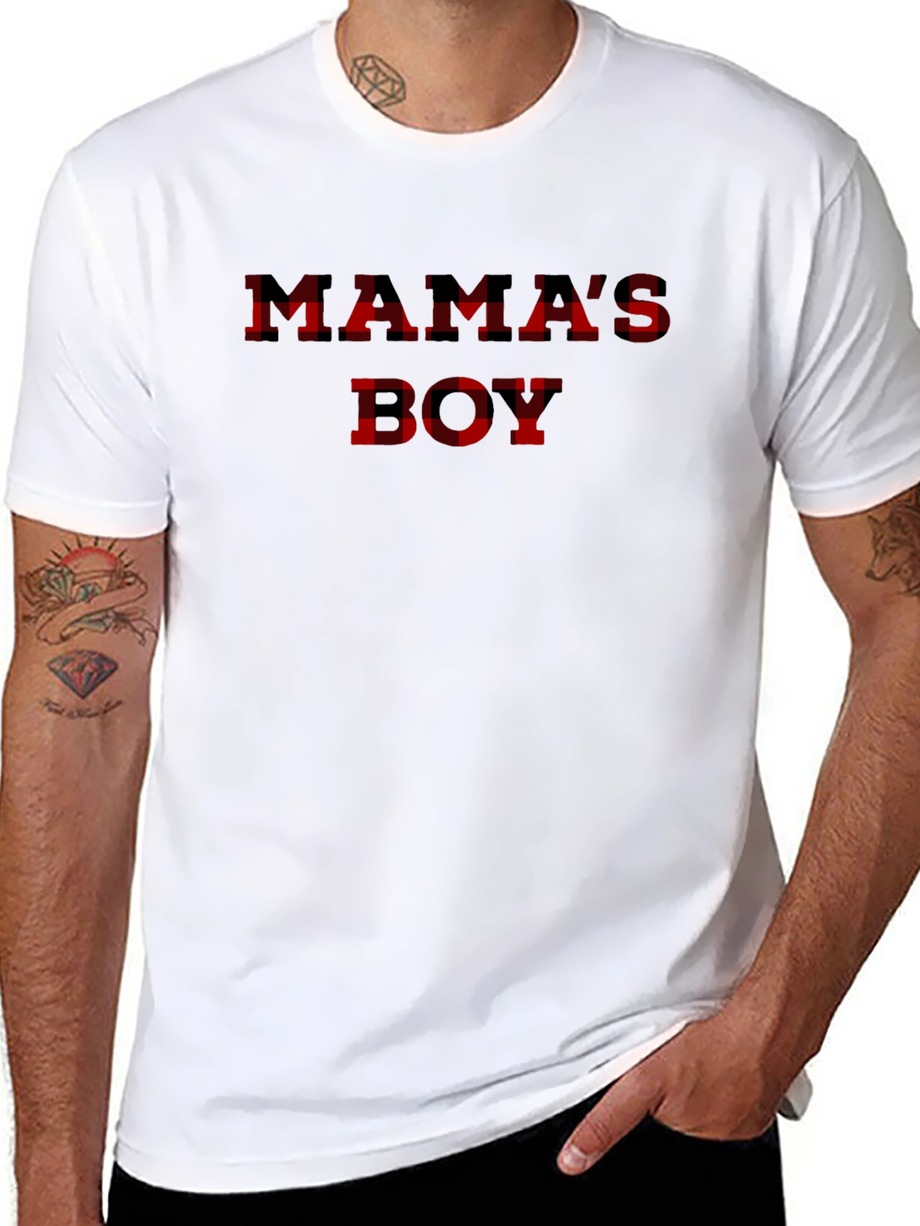 Mamas Boy Plaid T-Shirt - Mens Black Tee