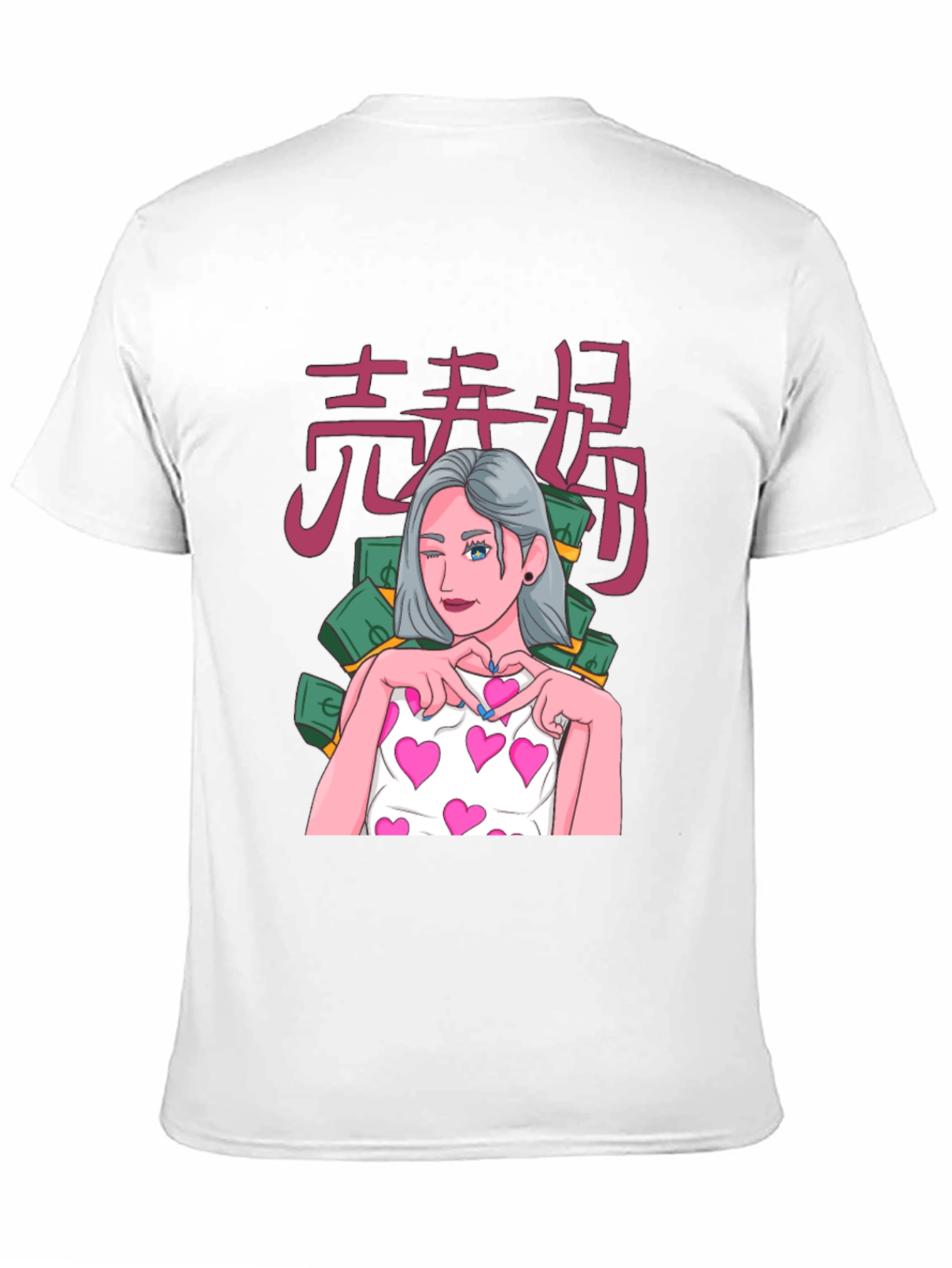 Black Graphic Tee - Anime Girl with Hearts