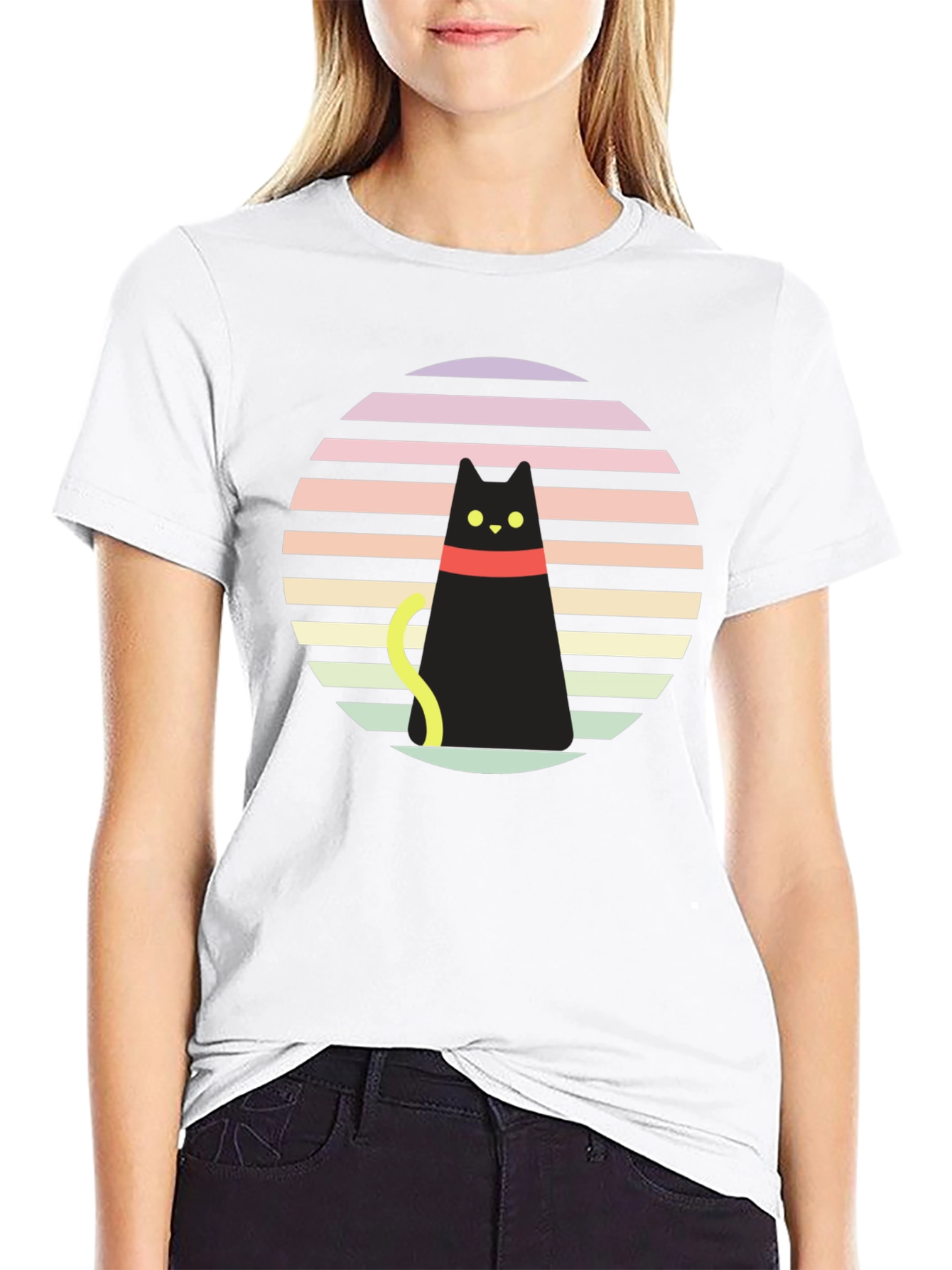 Retro Cat Graphic Tee - Black