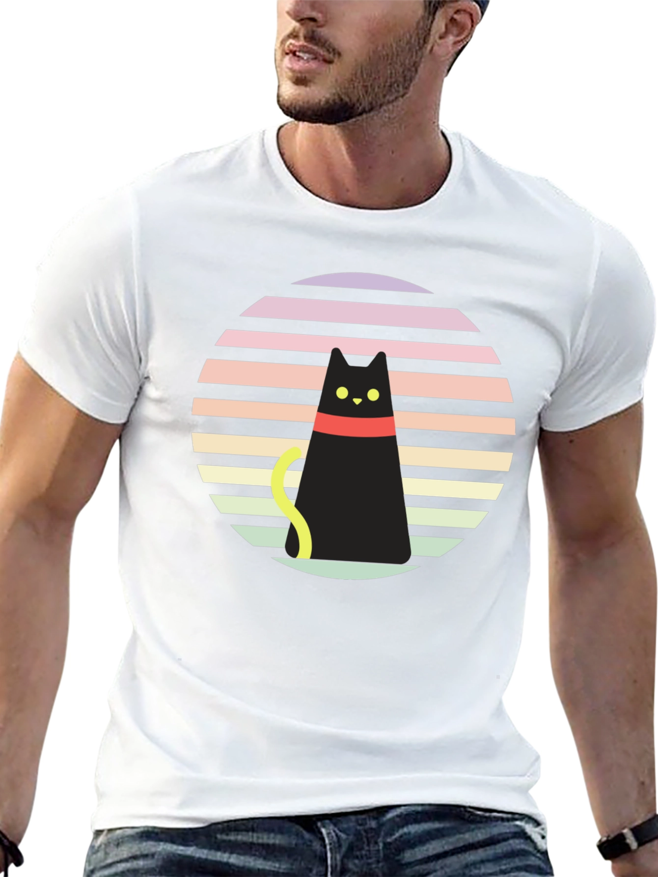Retro Cat Graphic Tee - Black