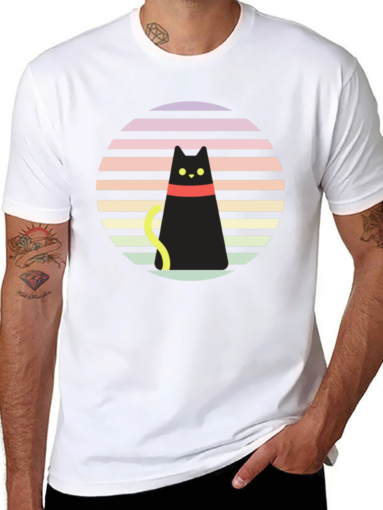 Retro Cat Graphic Tee - Black
