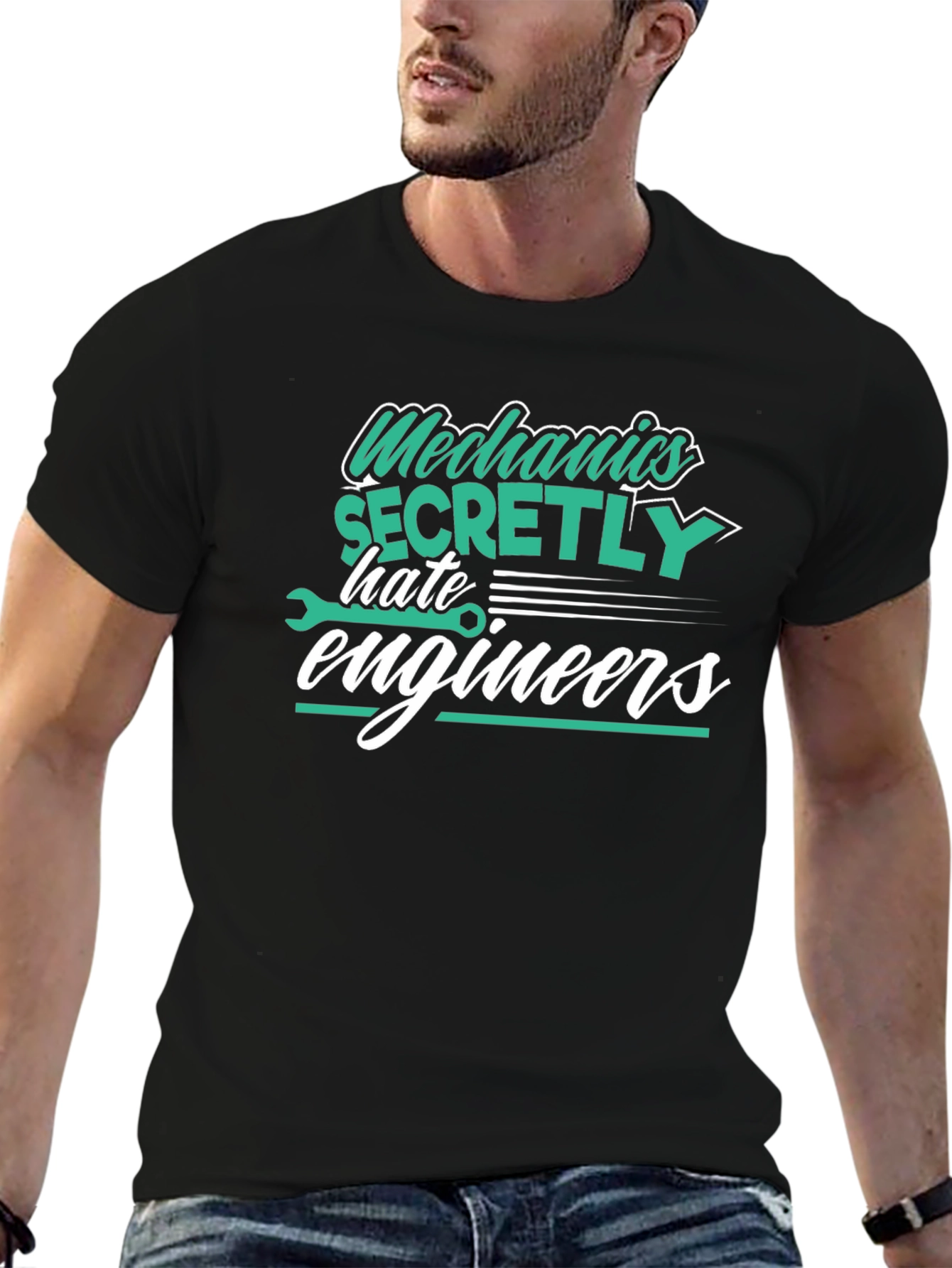 Mechanics Hate Engineers Black Graphic T-Shirt