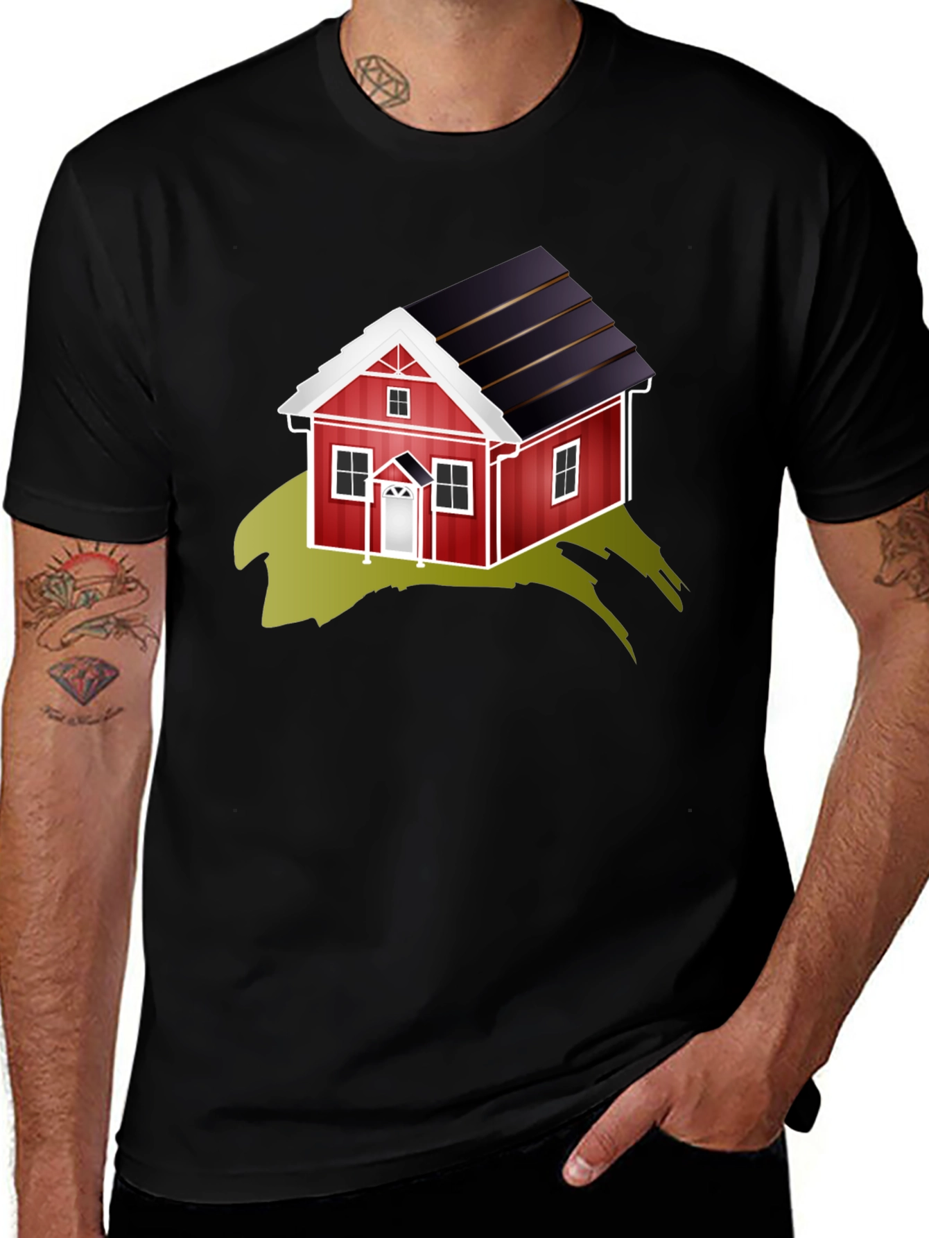 Quirky House Graphic Tee - Soft Black Cotton Blend