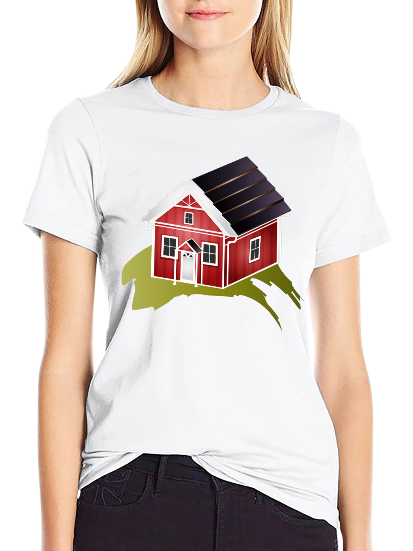 Quirky House Graphic Tee - Soft Black Cotton Blend