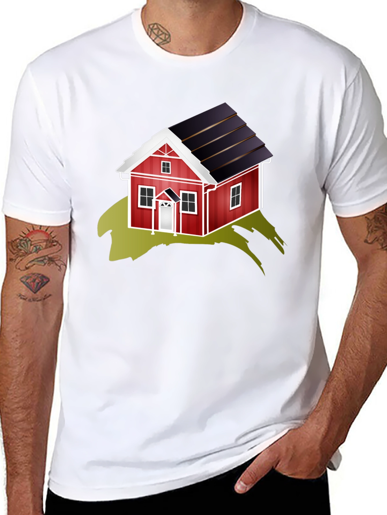 Quirky House Graphic Tee - Soft Black Cotton Blend