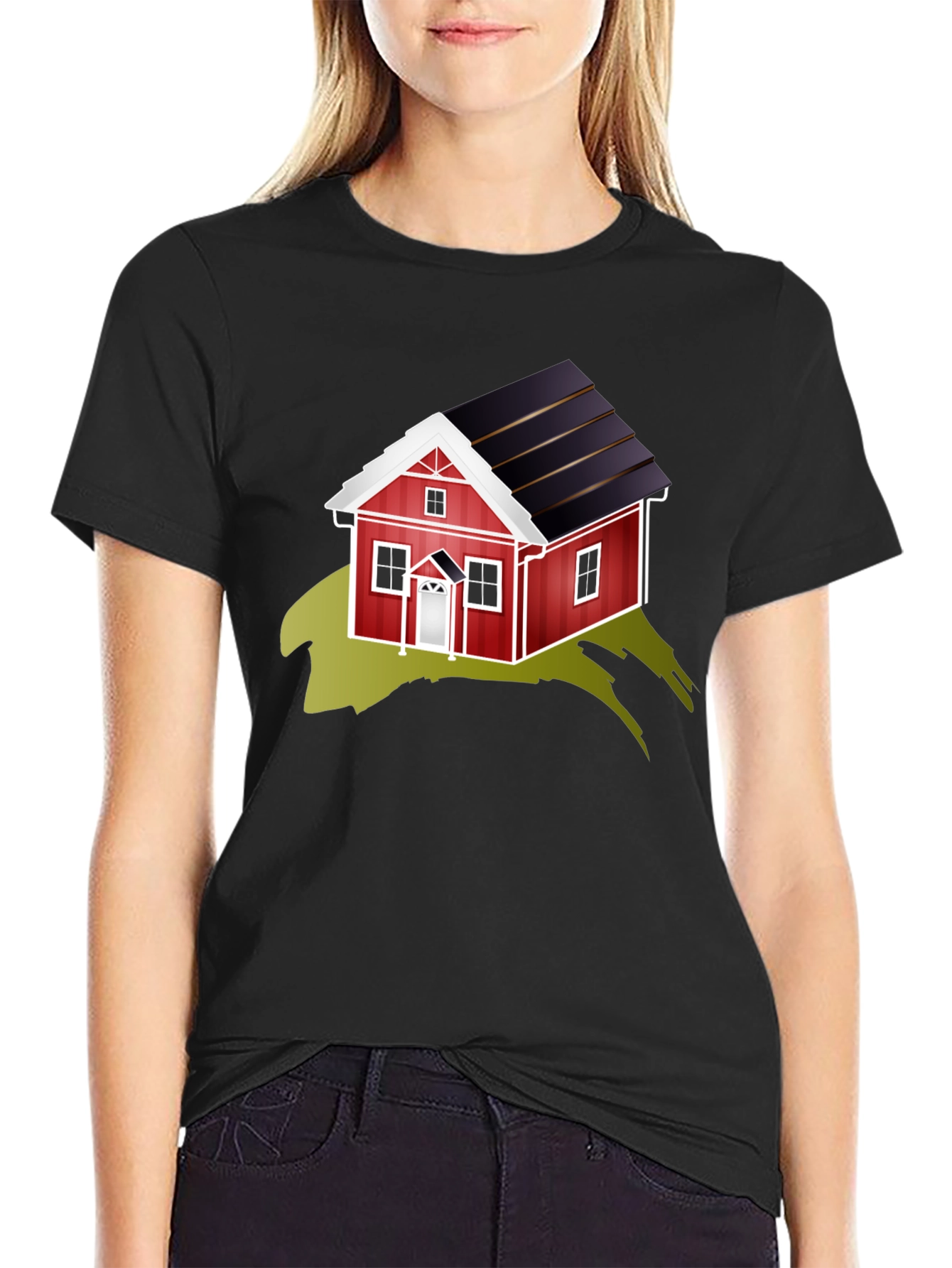 Quirky House Graphic Tee - Soft Black Cotton Blend