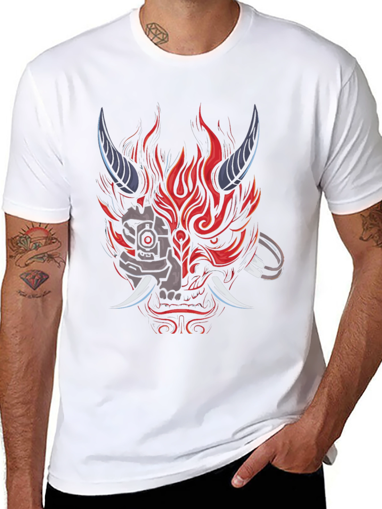 Cyberpunk Oni Mask T-Shirt - Edgy Streetwear