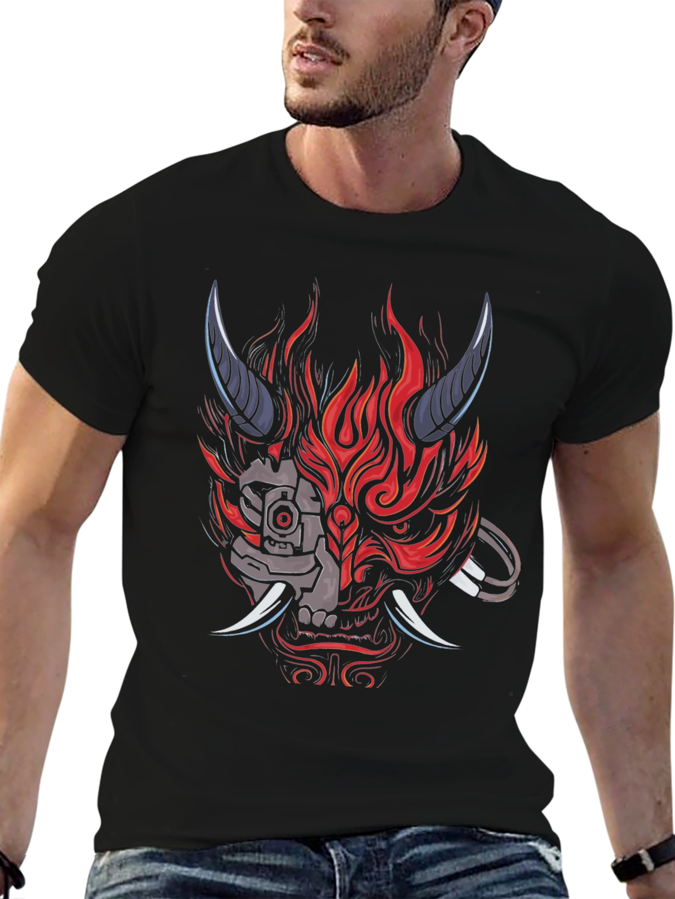 Cyberpunk Oni Mask T-Shirt - Edgy Streetwear