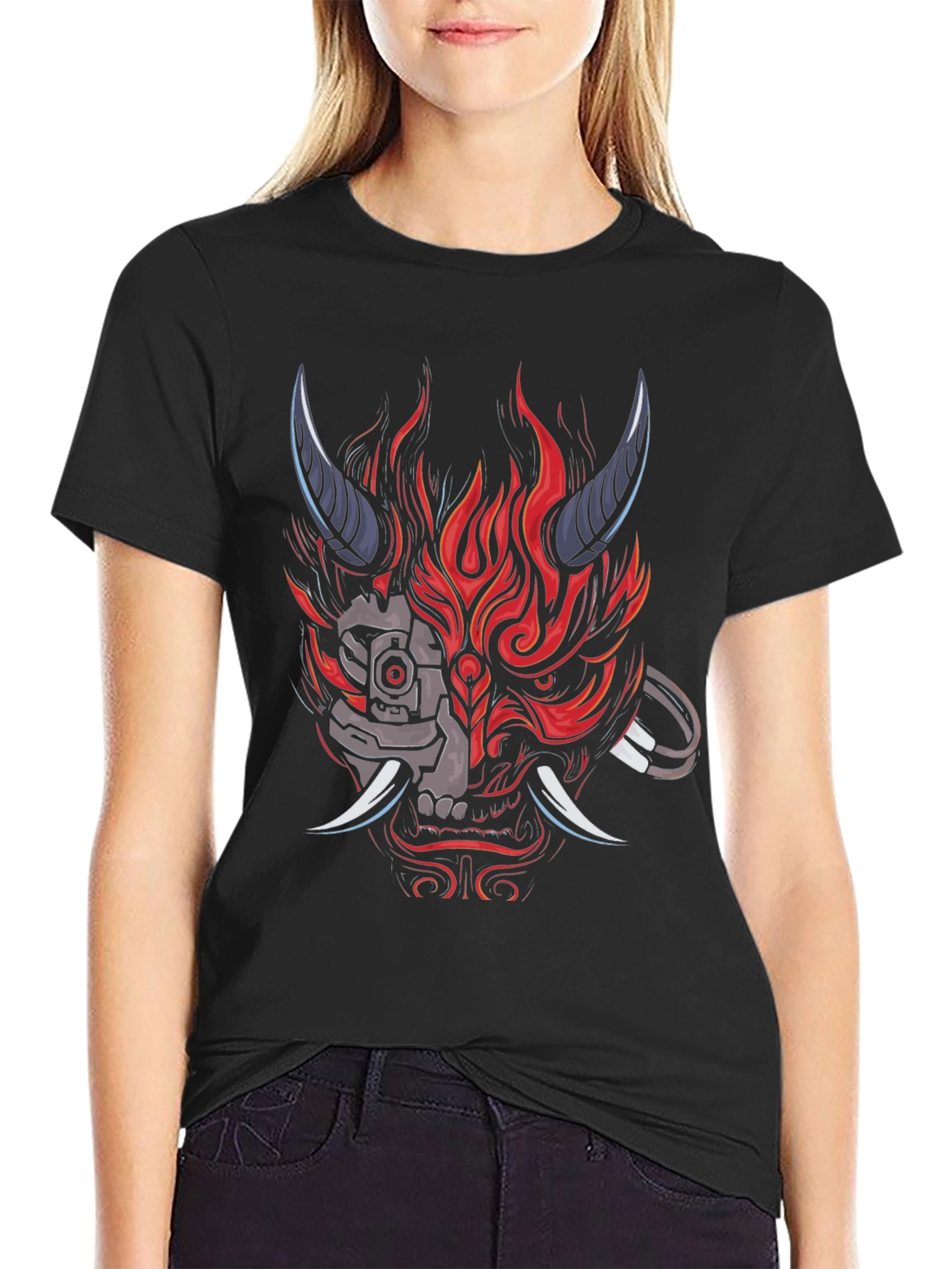Cyberpunk Oni Mask T-Shirt - Edgy Streetwear