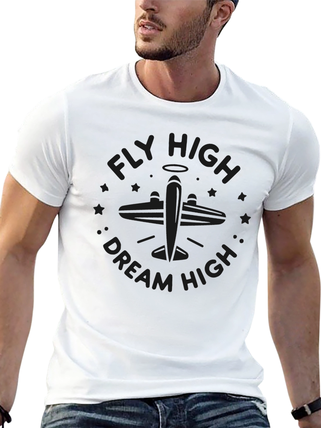 Fly High Dream High Airplane Graphic T-Shirt