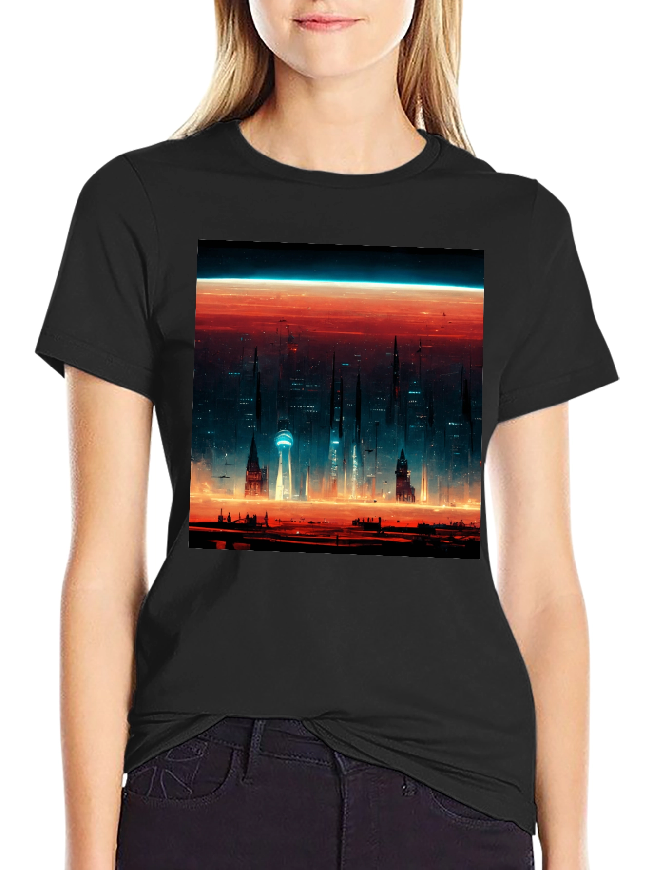 Sci-Fi Cityscape Graphic T-Shirt