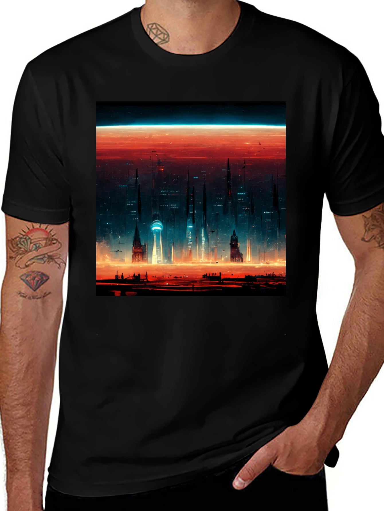 Sci-Fi Cityscape Graphic T-Shirt