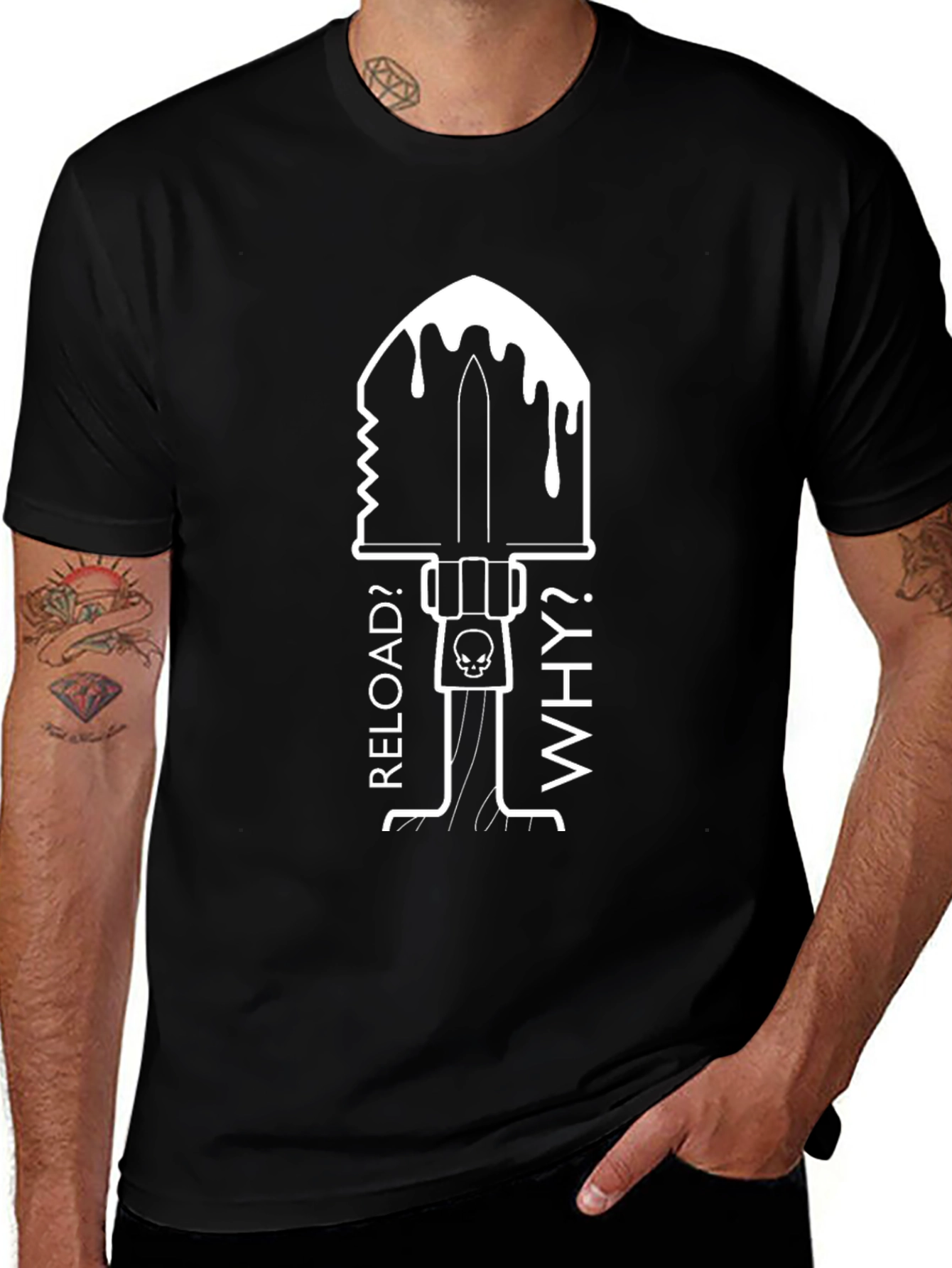 Reload? Why? Graphic T-Shirt - Skull & Shovel Design