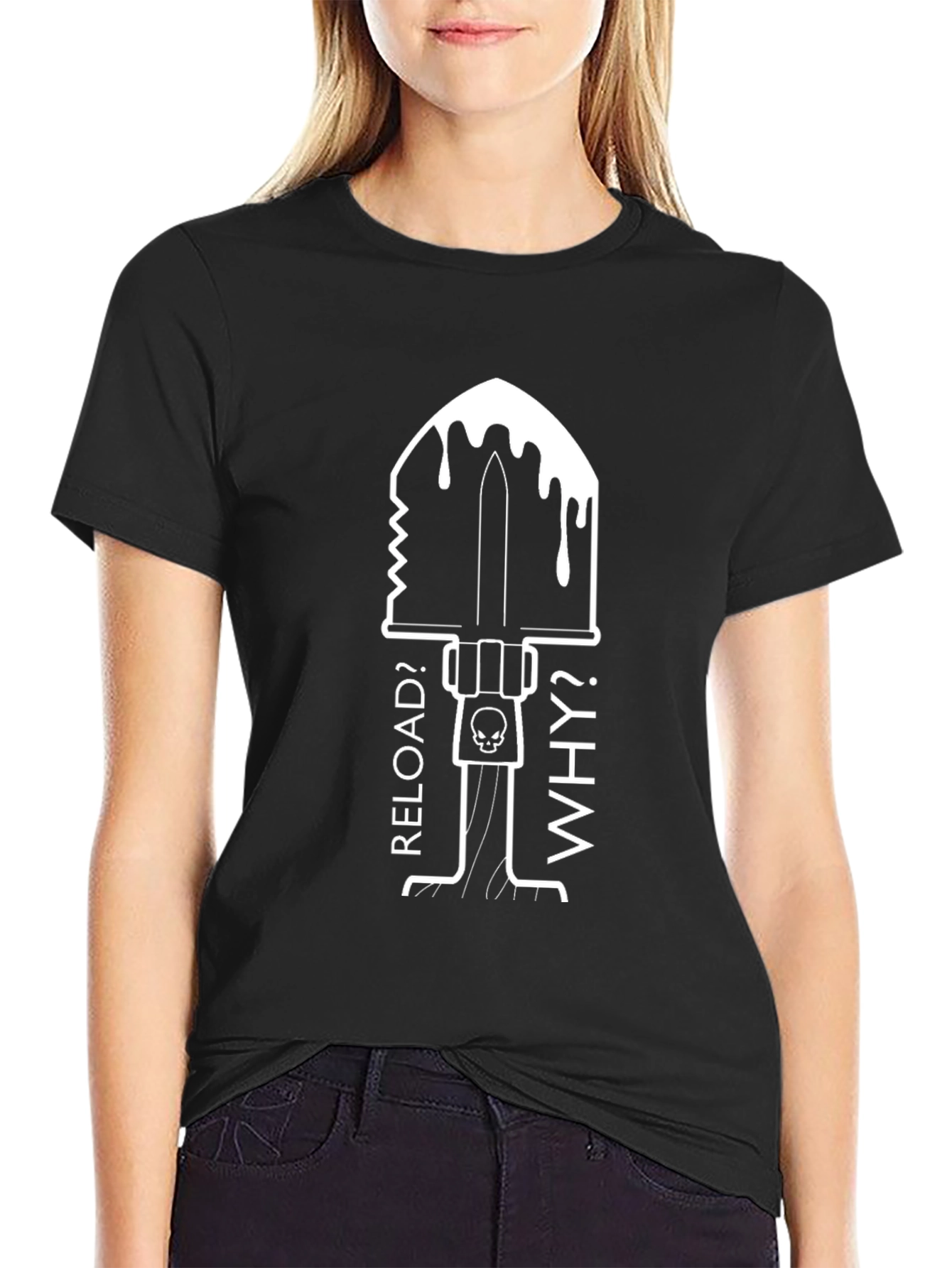 Reload? Why? Graphic T-Shirt - Skull & Shovel Design