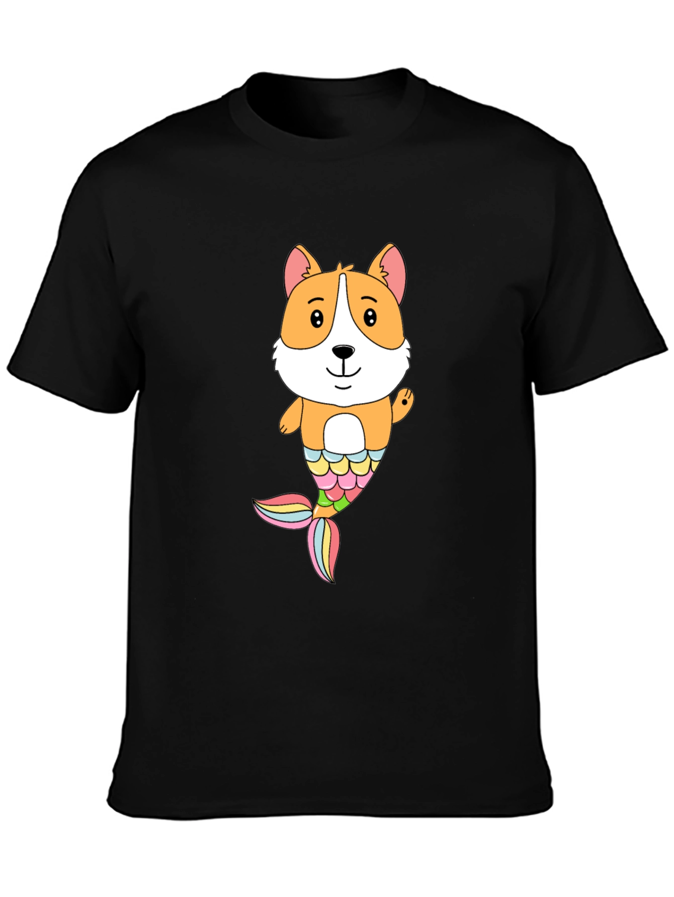 Corgi Mermaid Graphic Black T-Shirt