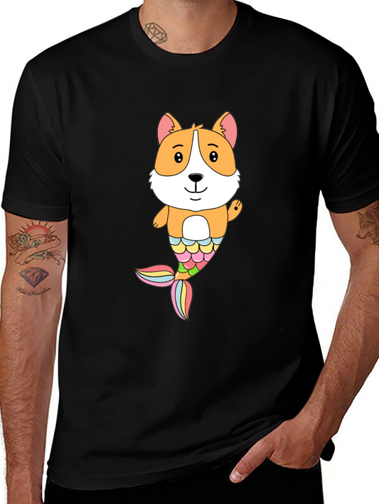 Corgi Mermaid Graphic Black T-Shirt