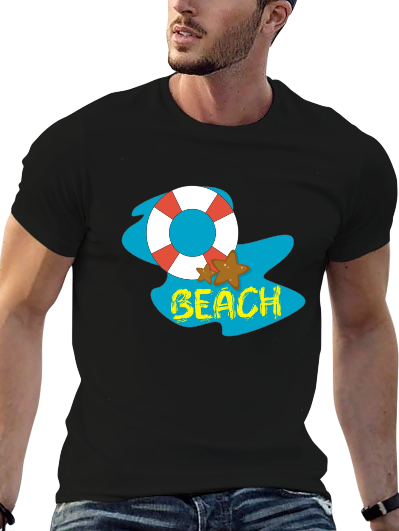 Black Beach Themed Graphic Tee