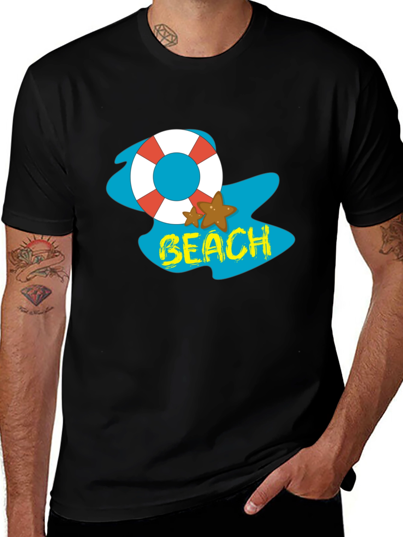 Black Beach Themed Graphic Tee