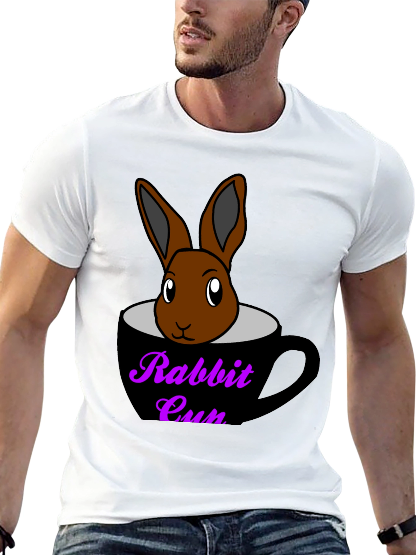 Rabbit Cup Graphic Tee - Cute Animal Design