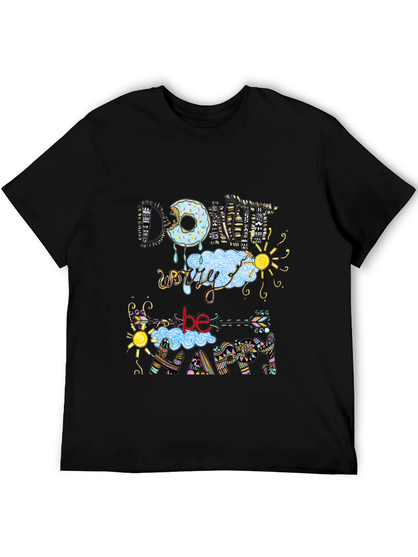 Donut Worry Be Happy Black T-Shirt