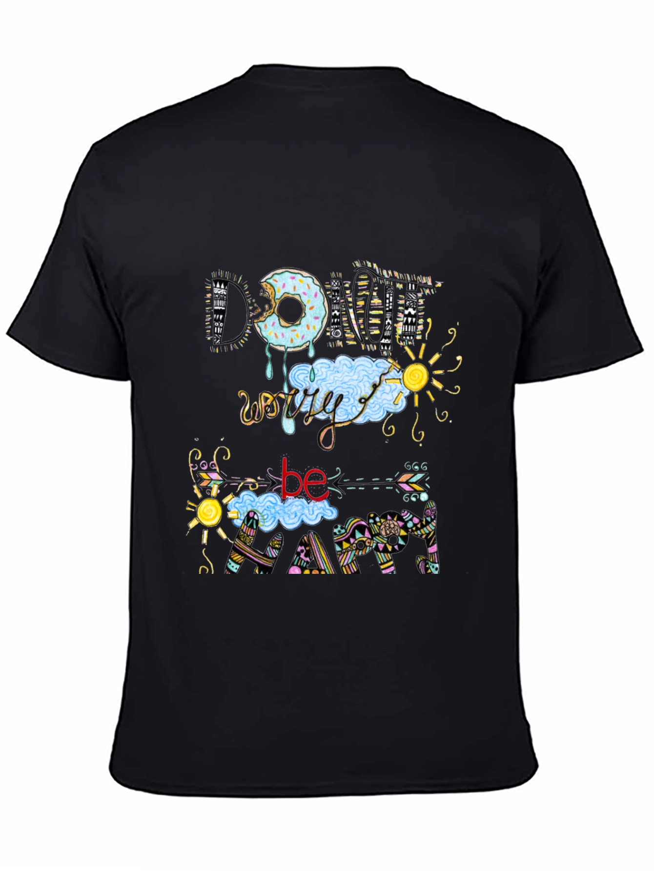 Donut Worry Be Happy Black T-Shirt