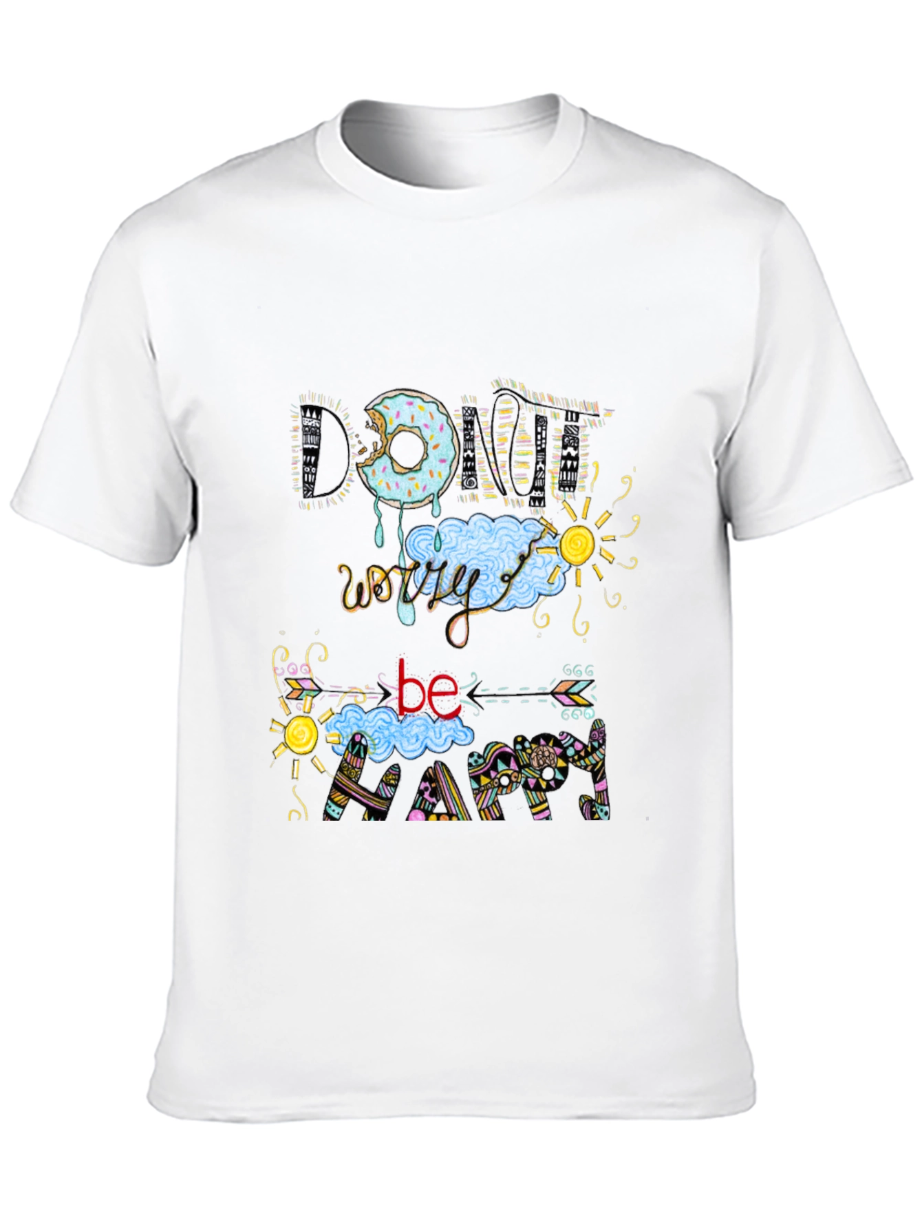 Donut Worry Be Happy Black T-Shirt