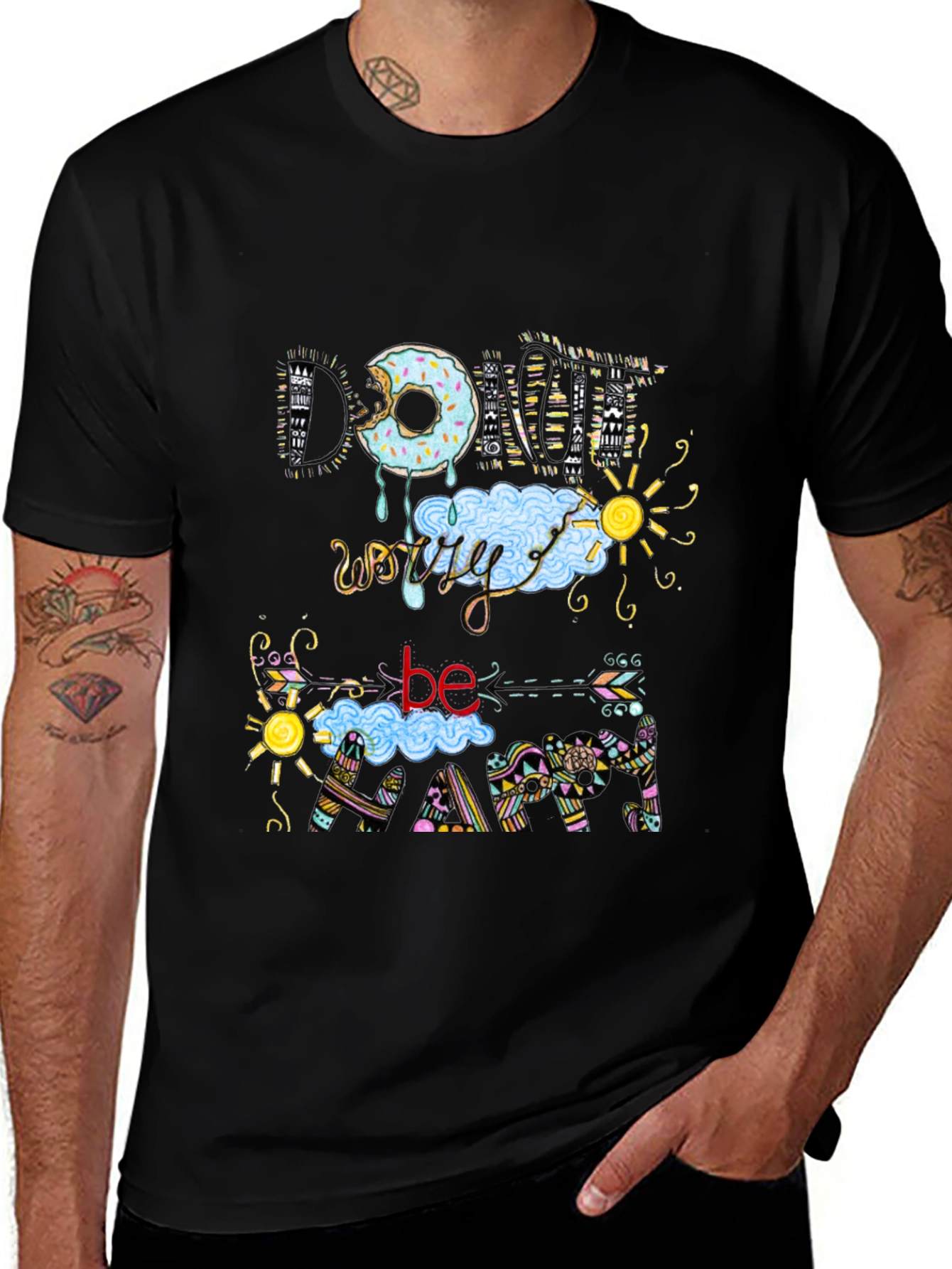 Donut Worry Be Happy Black T-Shirt