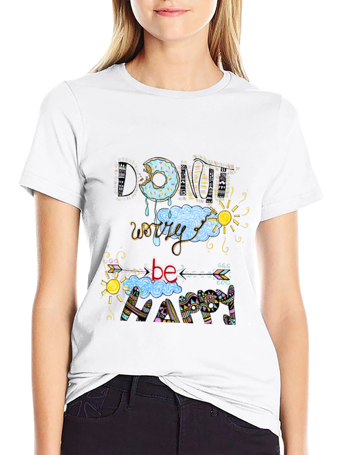 Donut Worry Be Happy Black T-Shirt