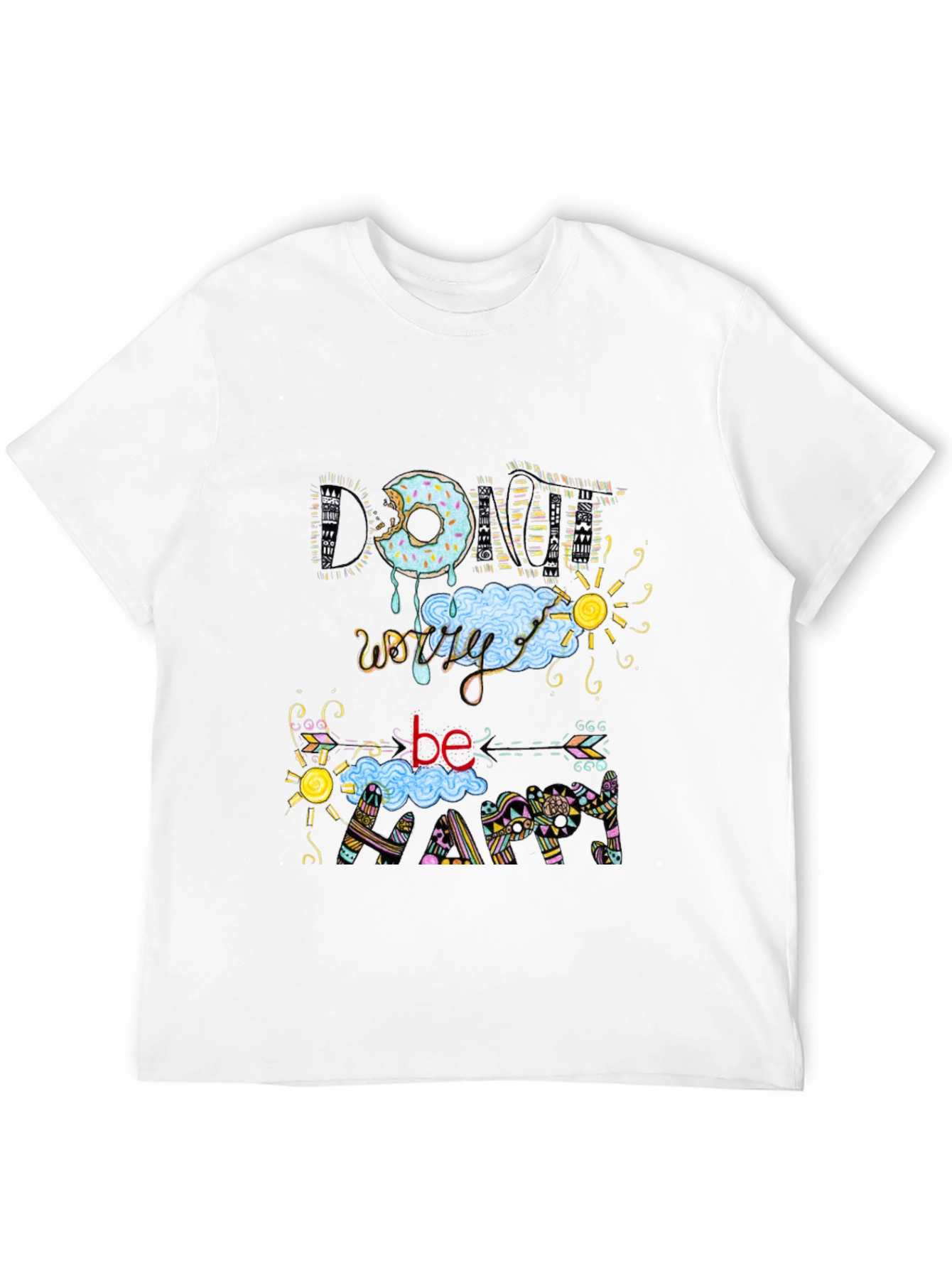 Donut Worry Be Happy Black T-Shirt