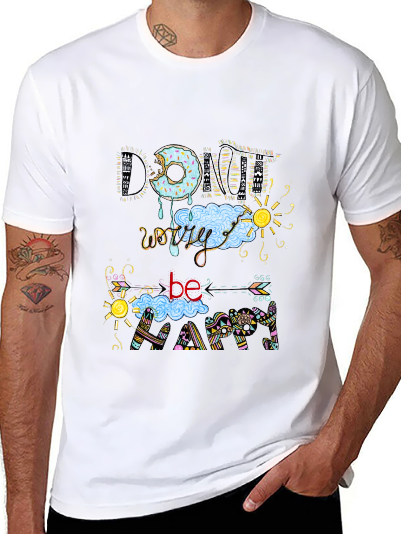 Donut Worry Be Happy Black T-Shirt