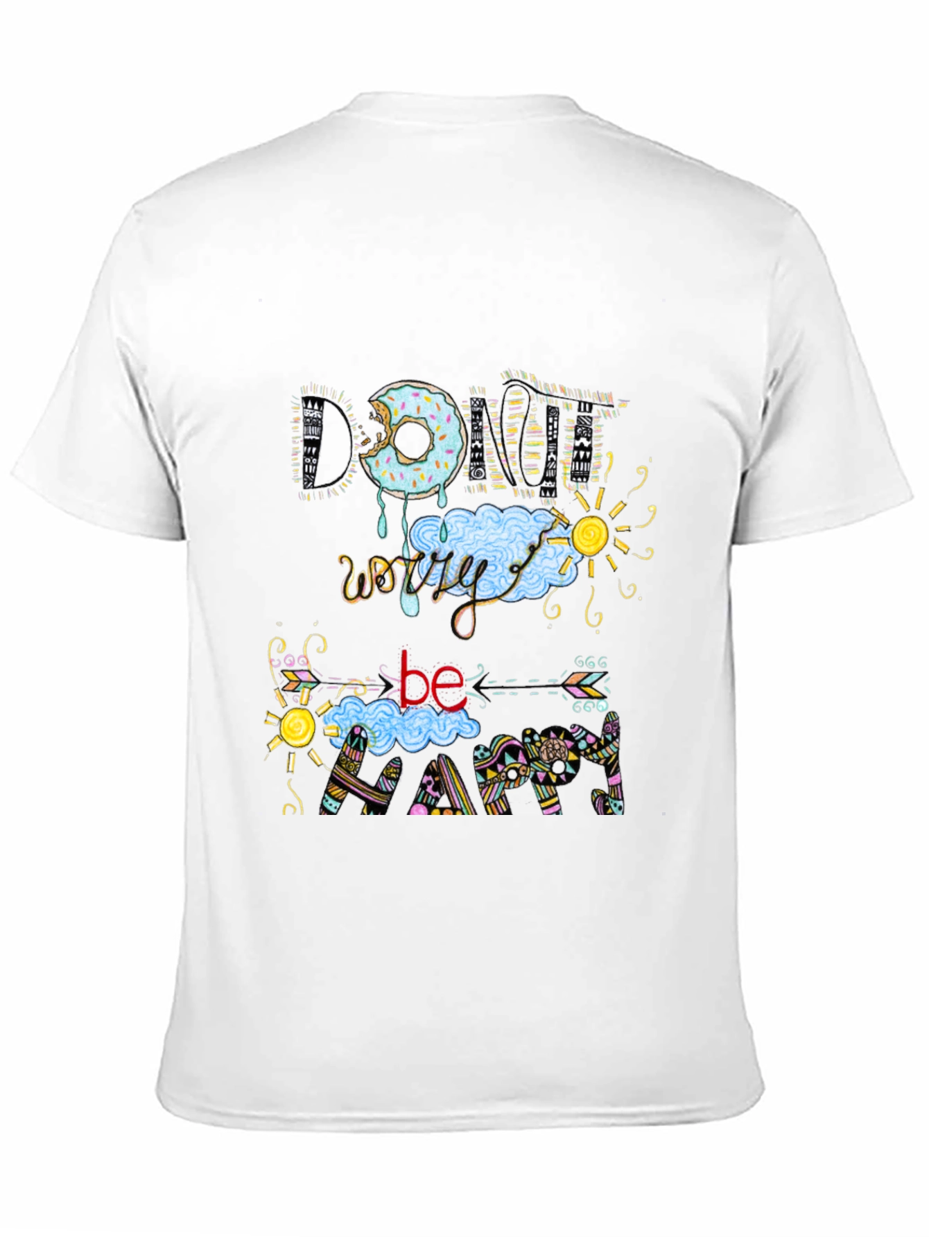 Donut Worry Be Happy Black T-Shirt