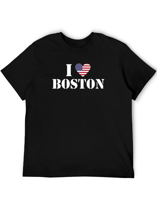I Love Boston T-Shirt - American Flag Heart