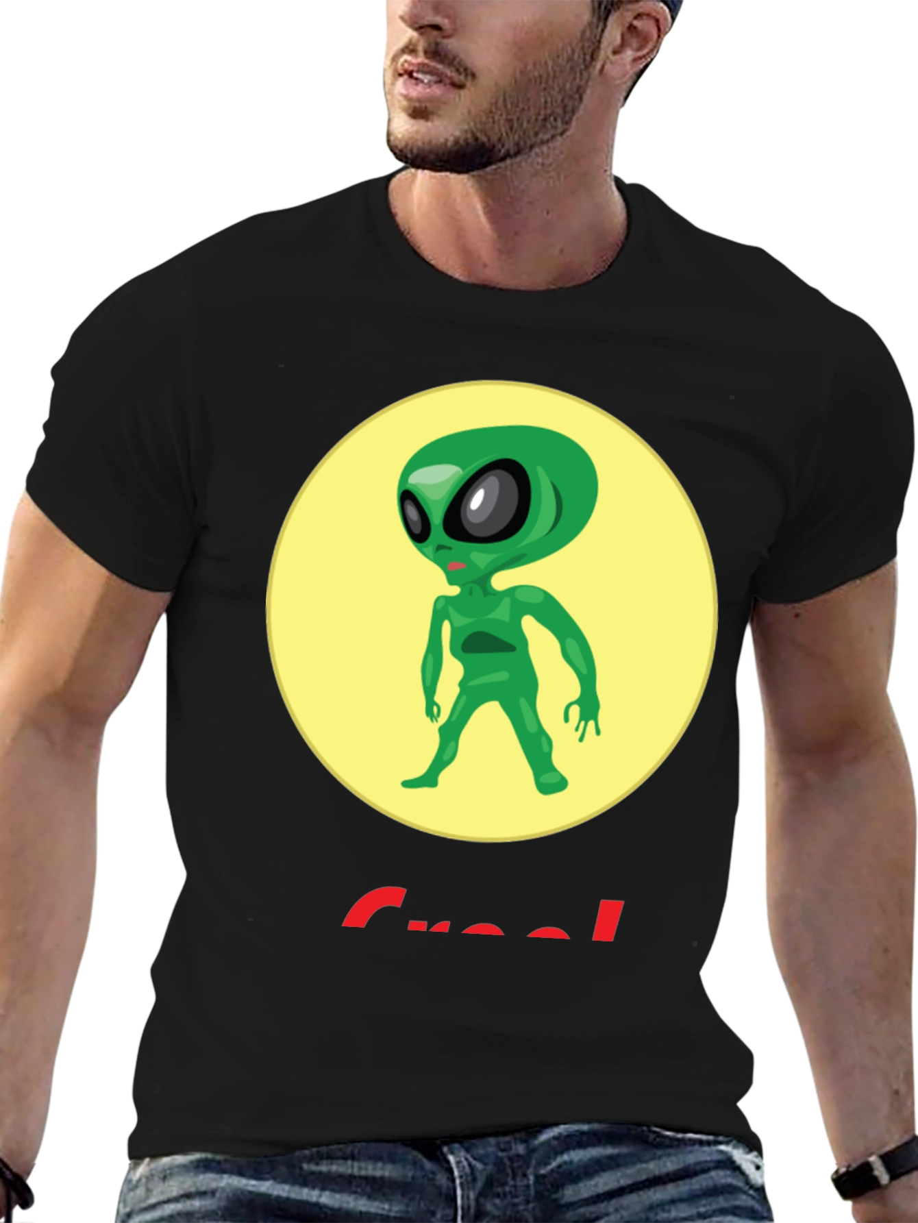 Alien Graphic T-Shirt - Crew Neck - Black