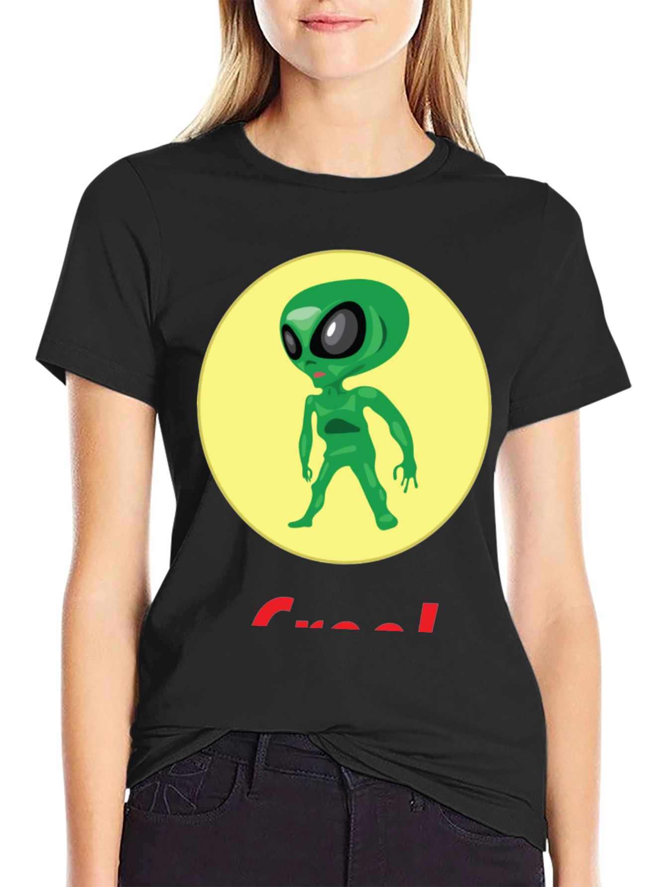 Alien Graphic T-Shirt - Crew Neck - Black