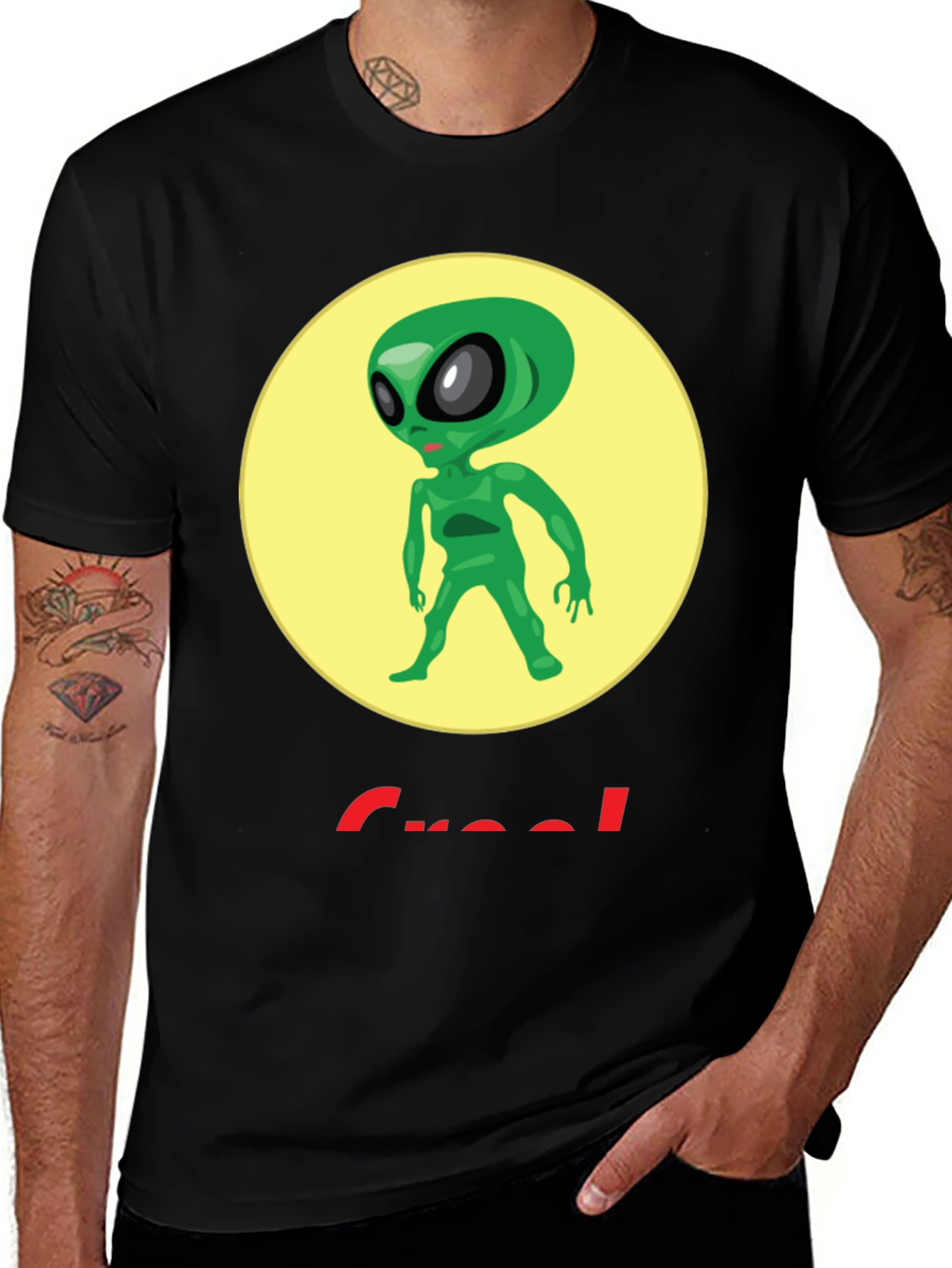 Alien Graphic T-Shirt - Crew Neck - Black