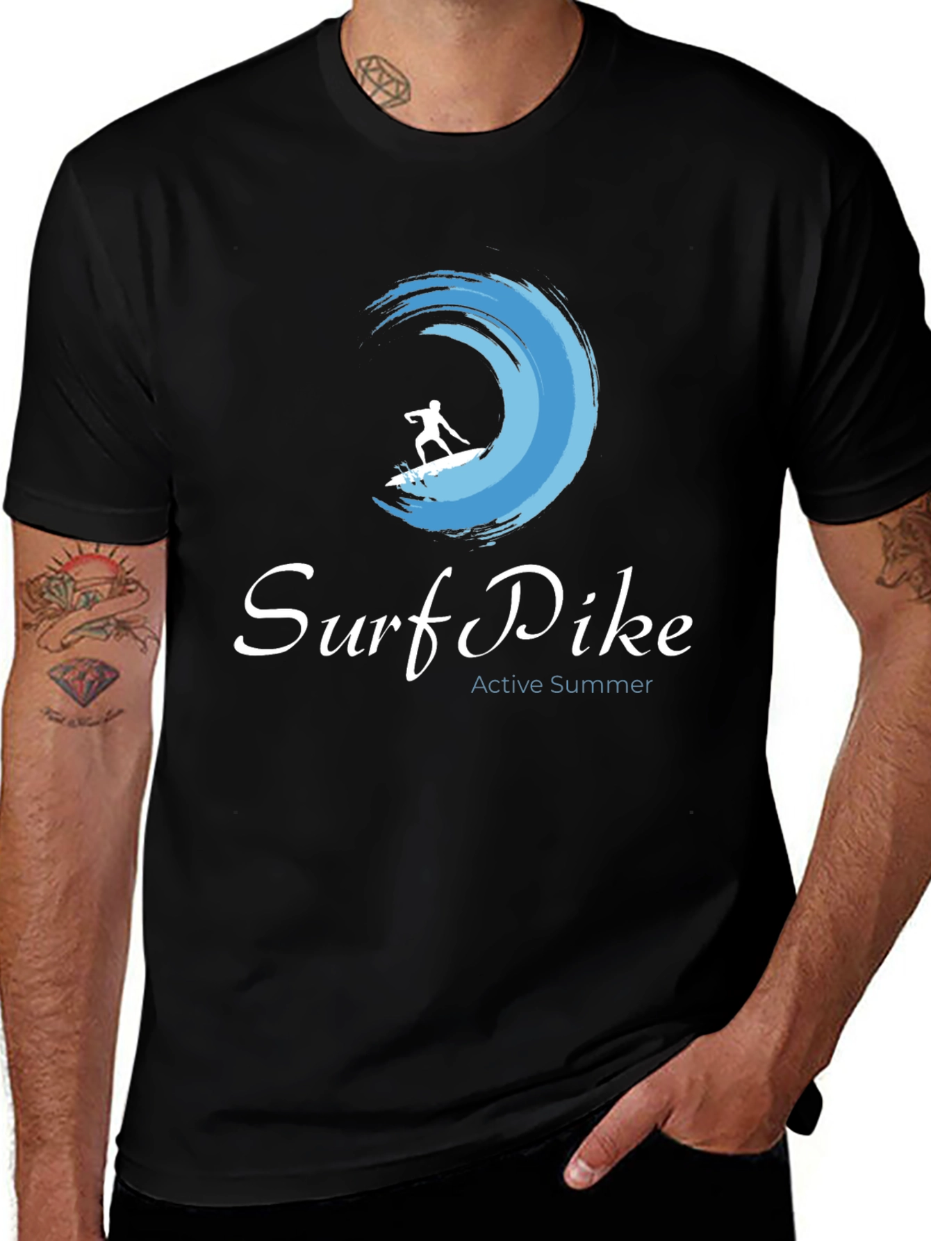 Surf Pike Mens Black T-Shirt - Active Summer Design