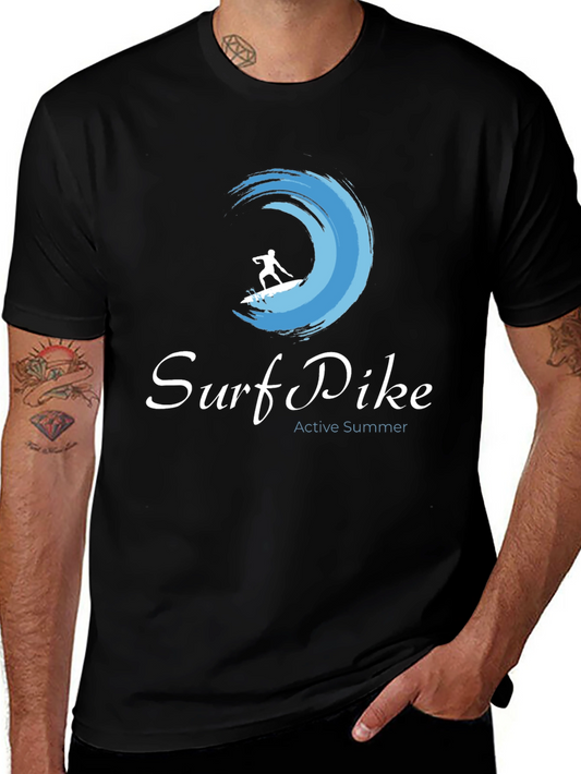 Surf Pike Mens Black T-Shirt - Active Summer Design