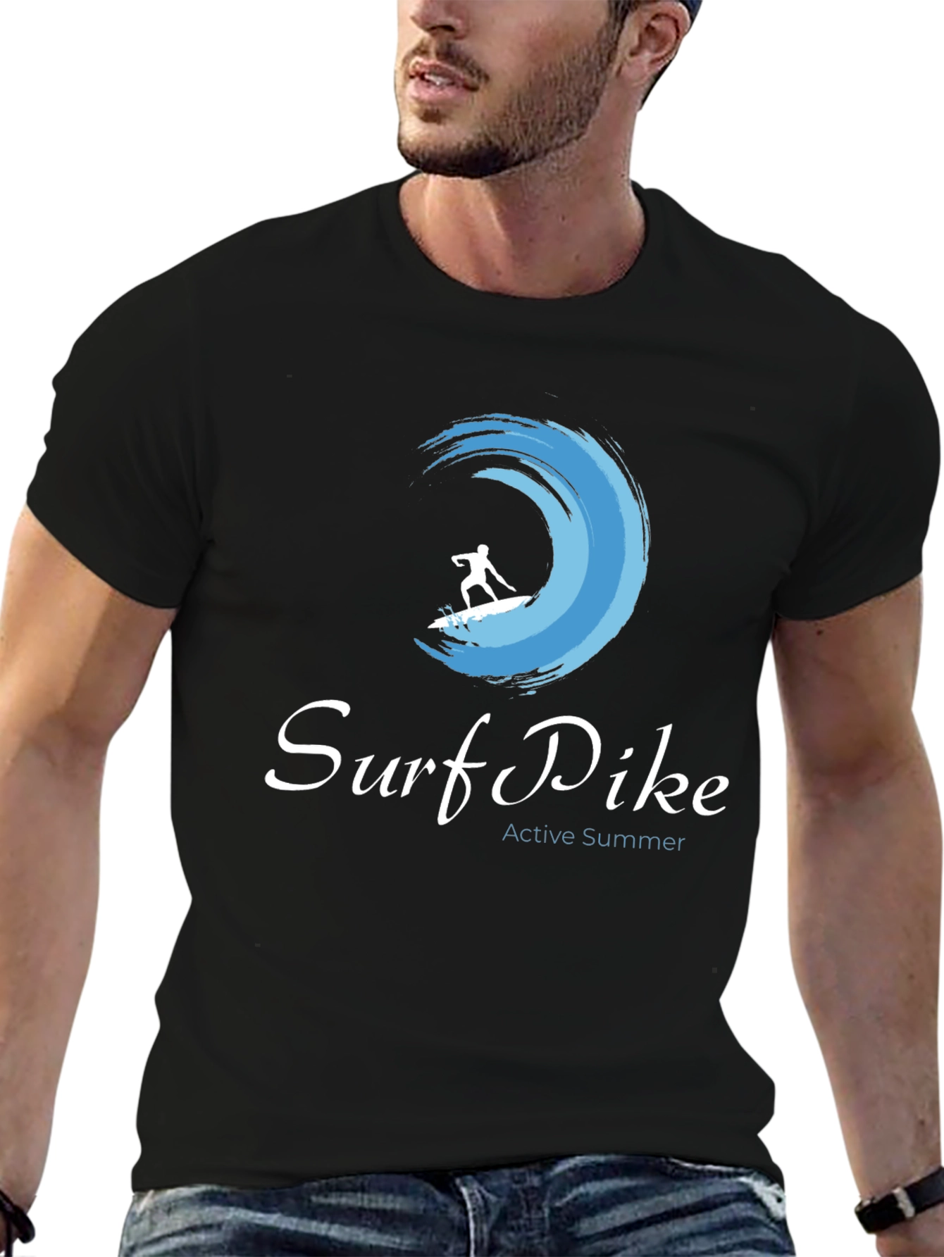Surf Pike Mens Black T-Shirt - Active Summer Design
