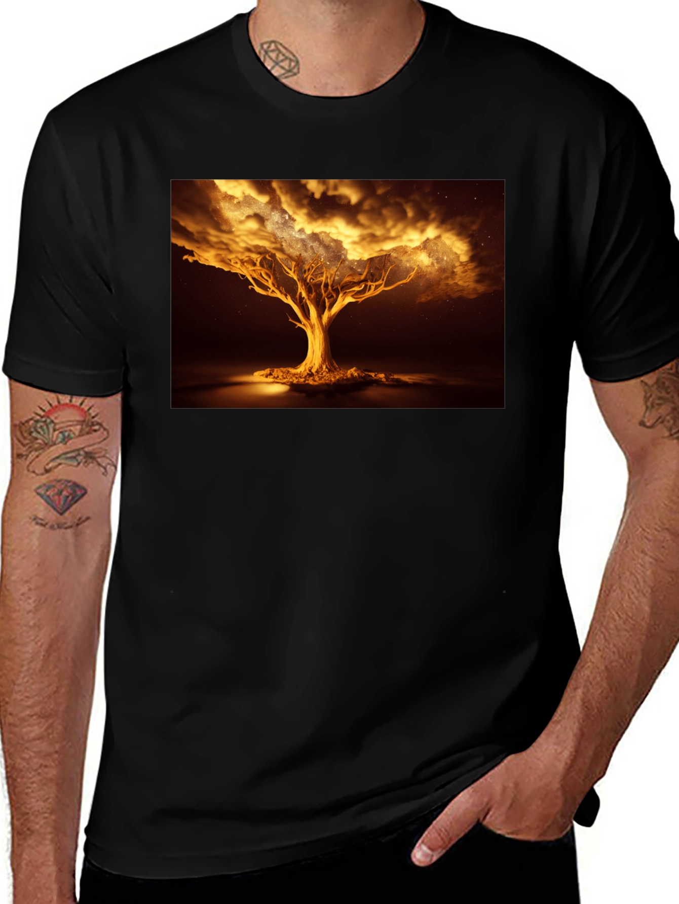 Golden Tree Graphic Tee - Unique Design