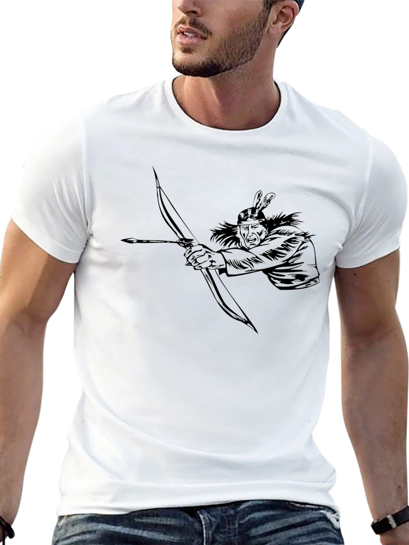 Native American Archer Graphic Tee - Black Cotton Blend