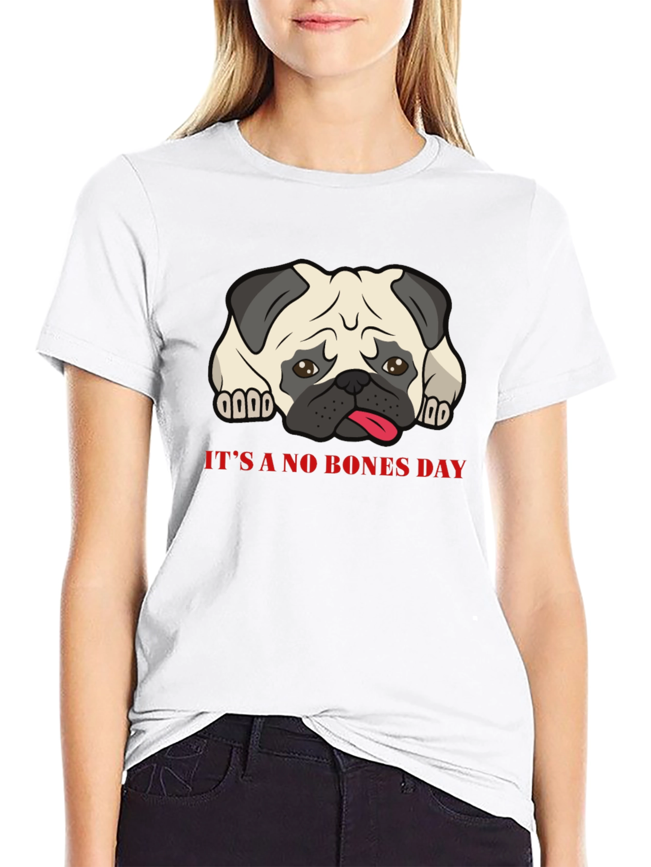 Its A No Bones Day Pug T-Shirt - Black