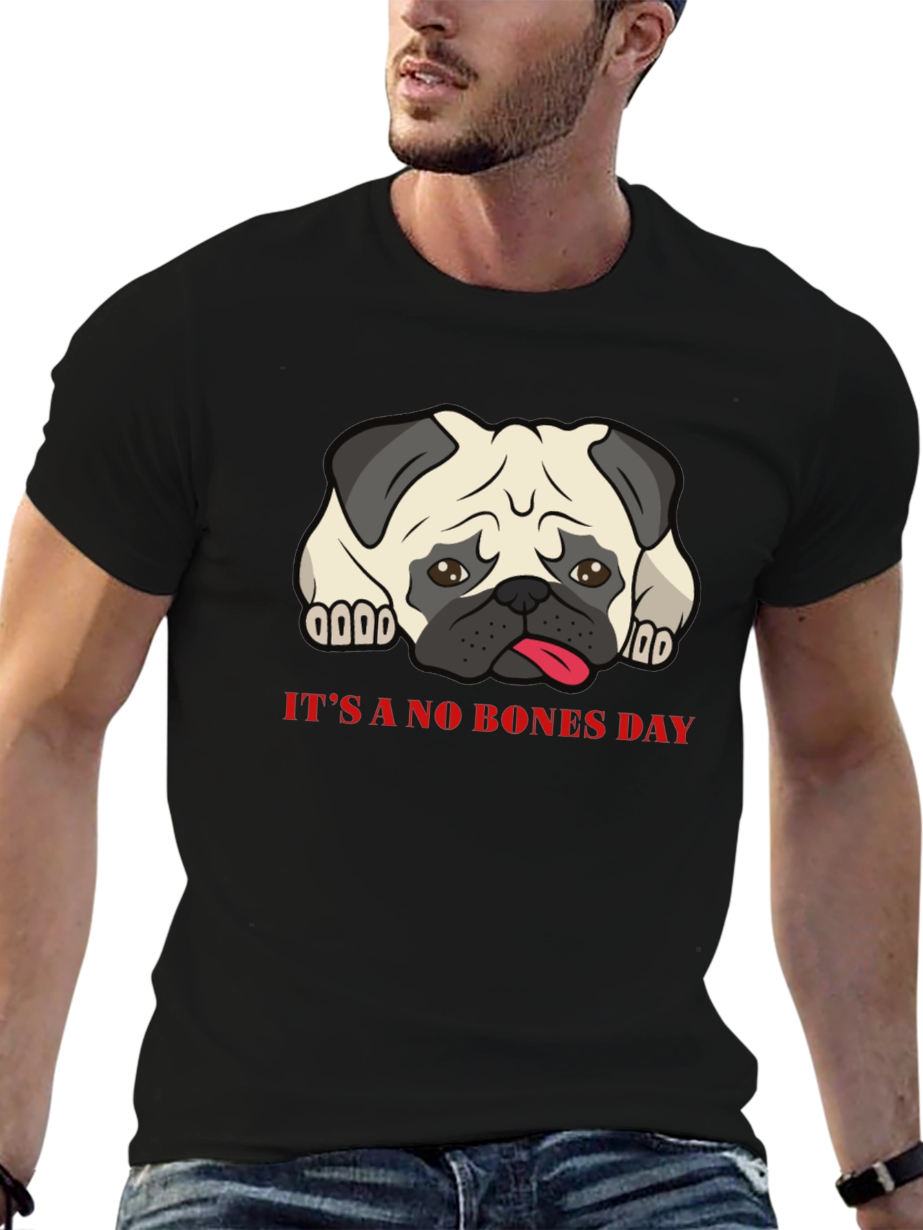 Its A No Bones Day Pug T-Shirt - Black