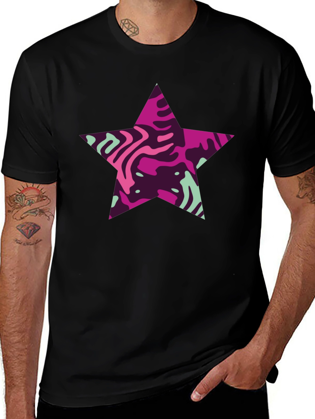 Stylish Star Graphic T-Shirt - Mens Black Tee