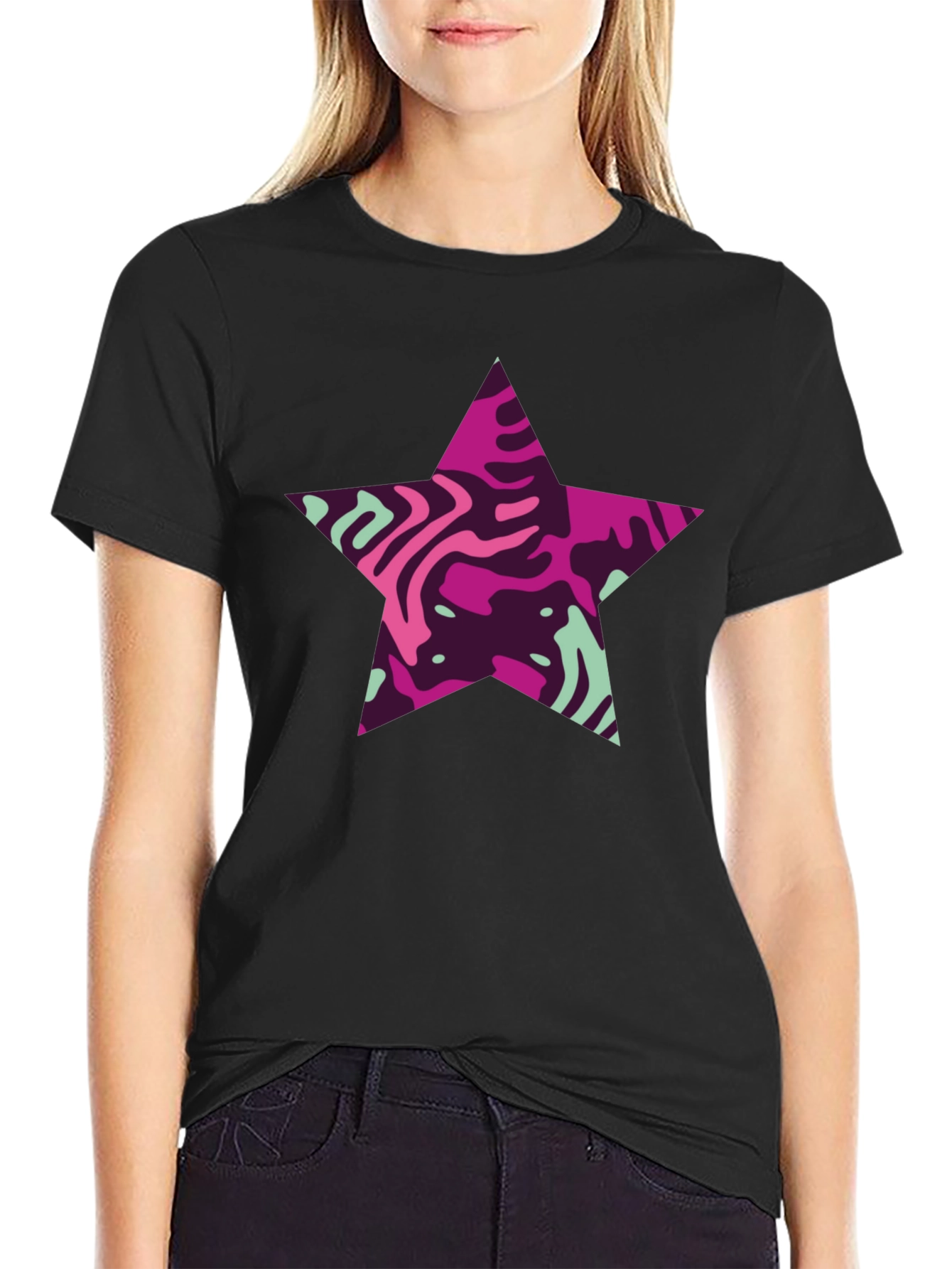 Stylish Star Graphic T-Shirt - Mens Black Tee