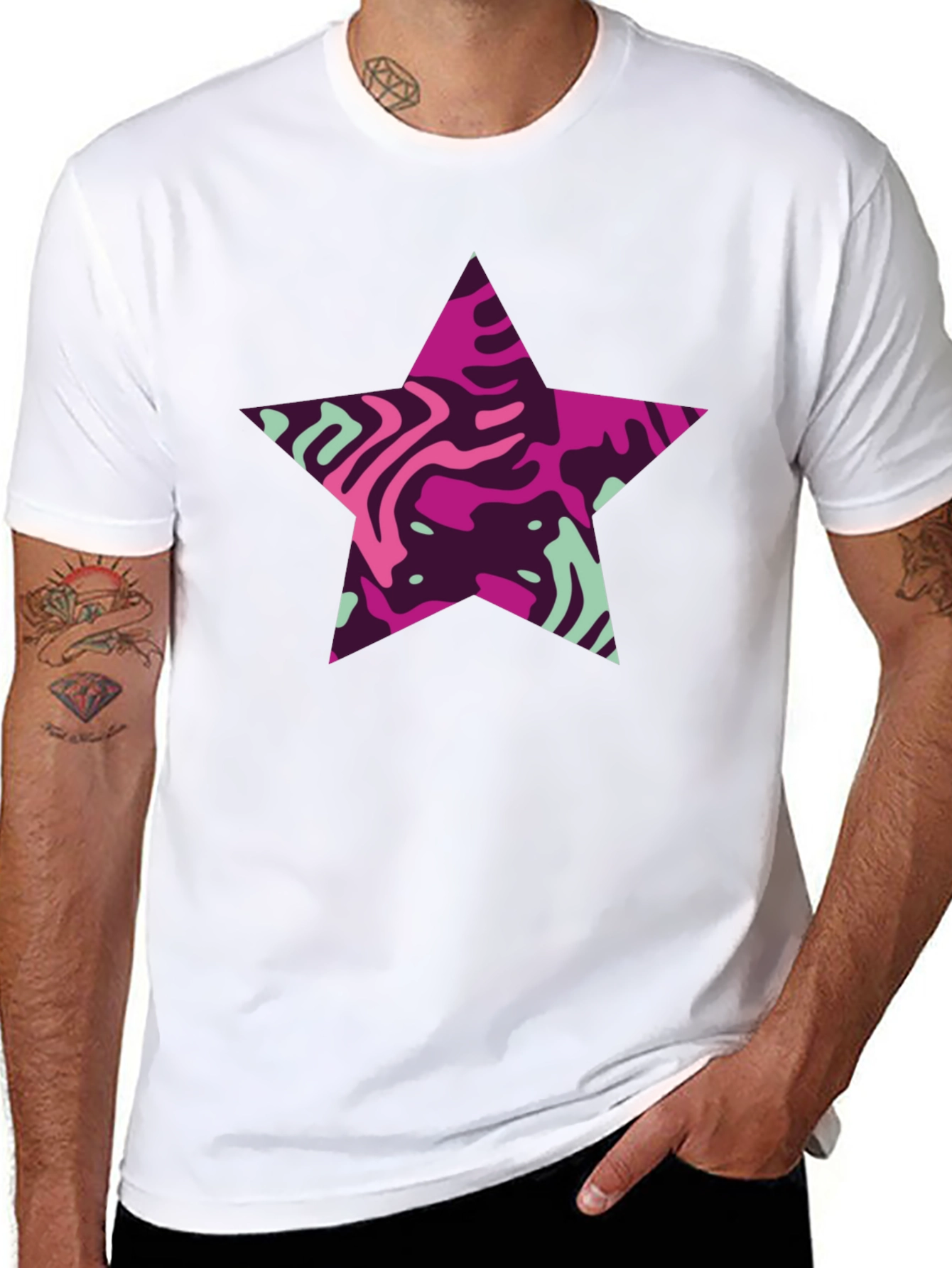 Stylish Star Graphic T-Shirt - Mens Black Tee