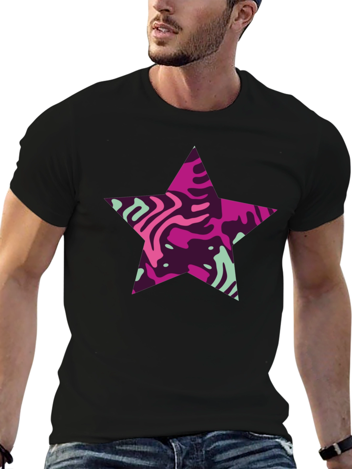 Stylish Star Graphic T-Shirt - Mens Black Tee